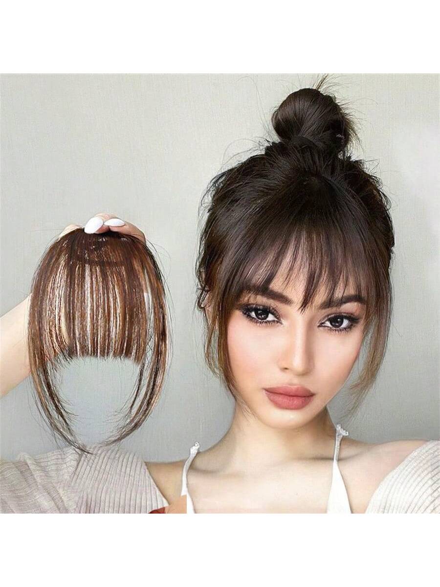 Clip In Bangs Front Neat Dark Brown Bangs Hairpiece Synthetic Fake False Hair Piece Bangs Hairpiece Clip In Hair Extensions For Women Heat Resistant