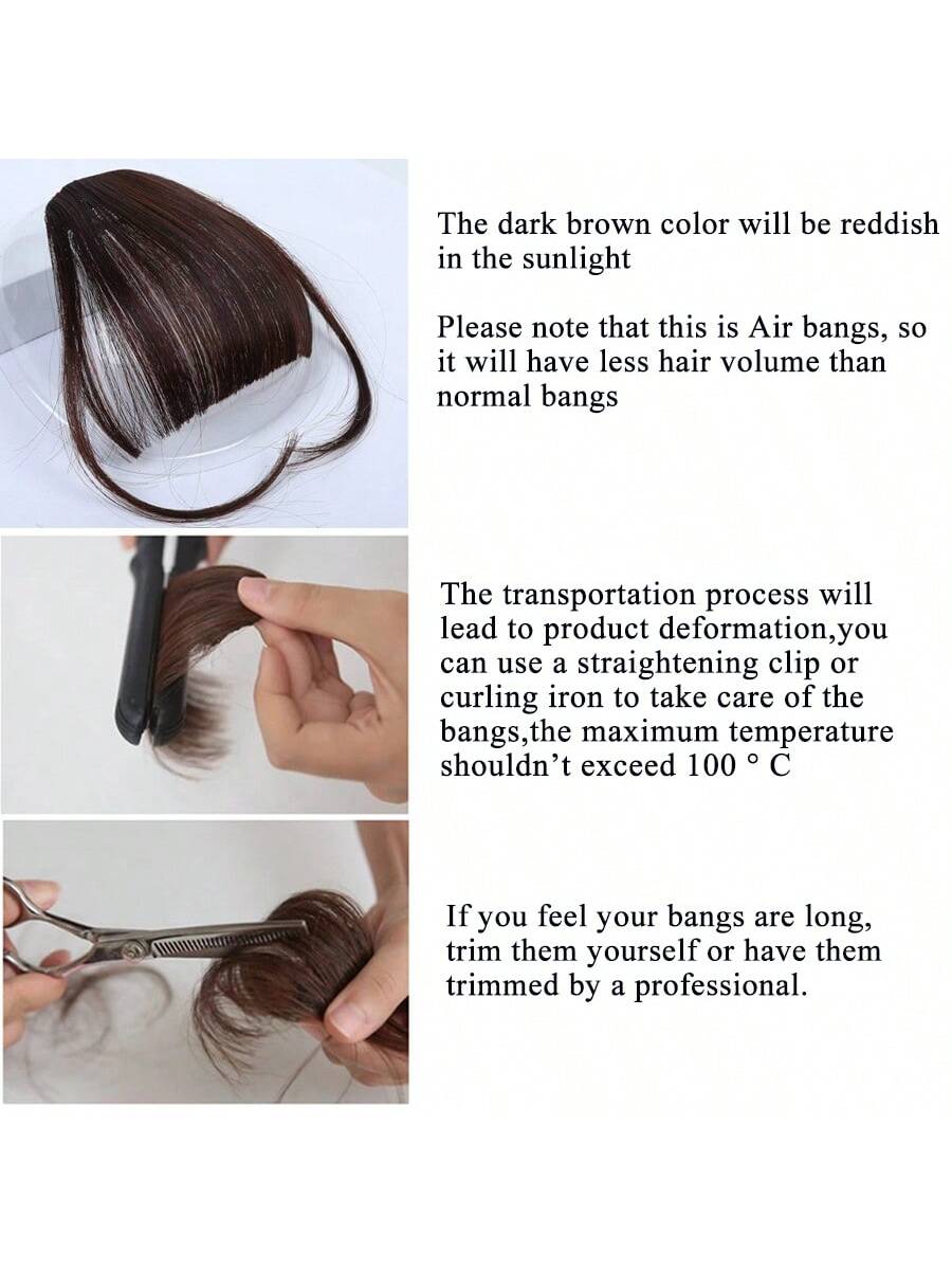 Clip In Bangs Front Neat Dark Brown Bangs Hairpiece Synthetic Fake False Hair Piece Bangs Hairpiece Clip In Hair Extensions For Women Heat Resistant