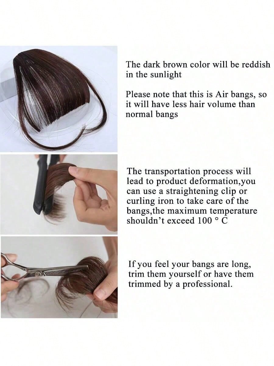 Clip In Bangs Front Neat Dark Brown Bangs Hairpiece Synthetic Fake False Hair Piece Bangs Hairpiece Clip In Hair Extensions For Women Heat Resistant