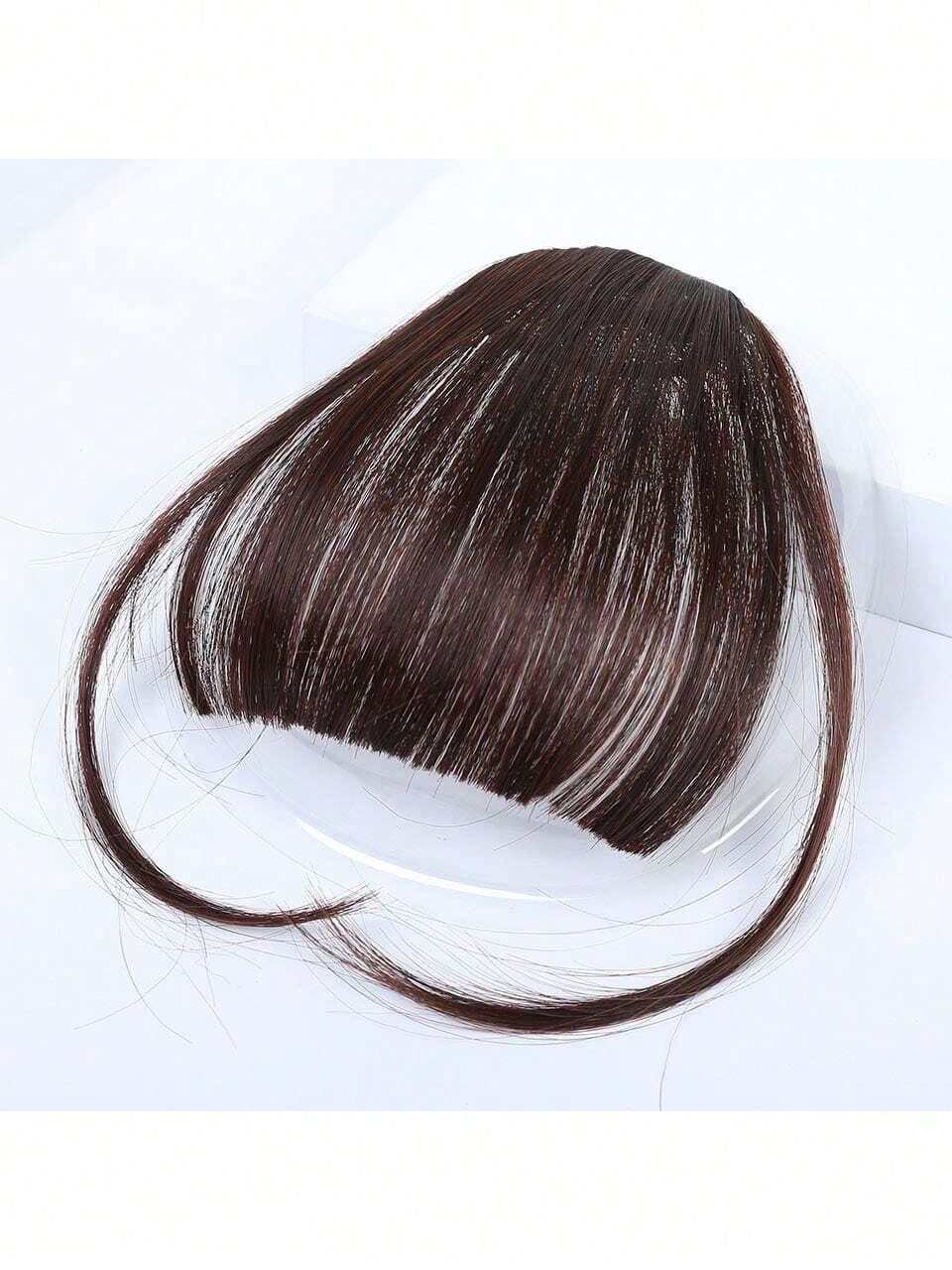 Clip In Bangs Front Neat Dark Brown Bangs Hairpiece Synthetic Fake False Hair Piece Bangs Hairpiece Clip In Hair Extensions For Women Heat Resistant