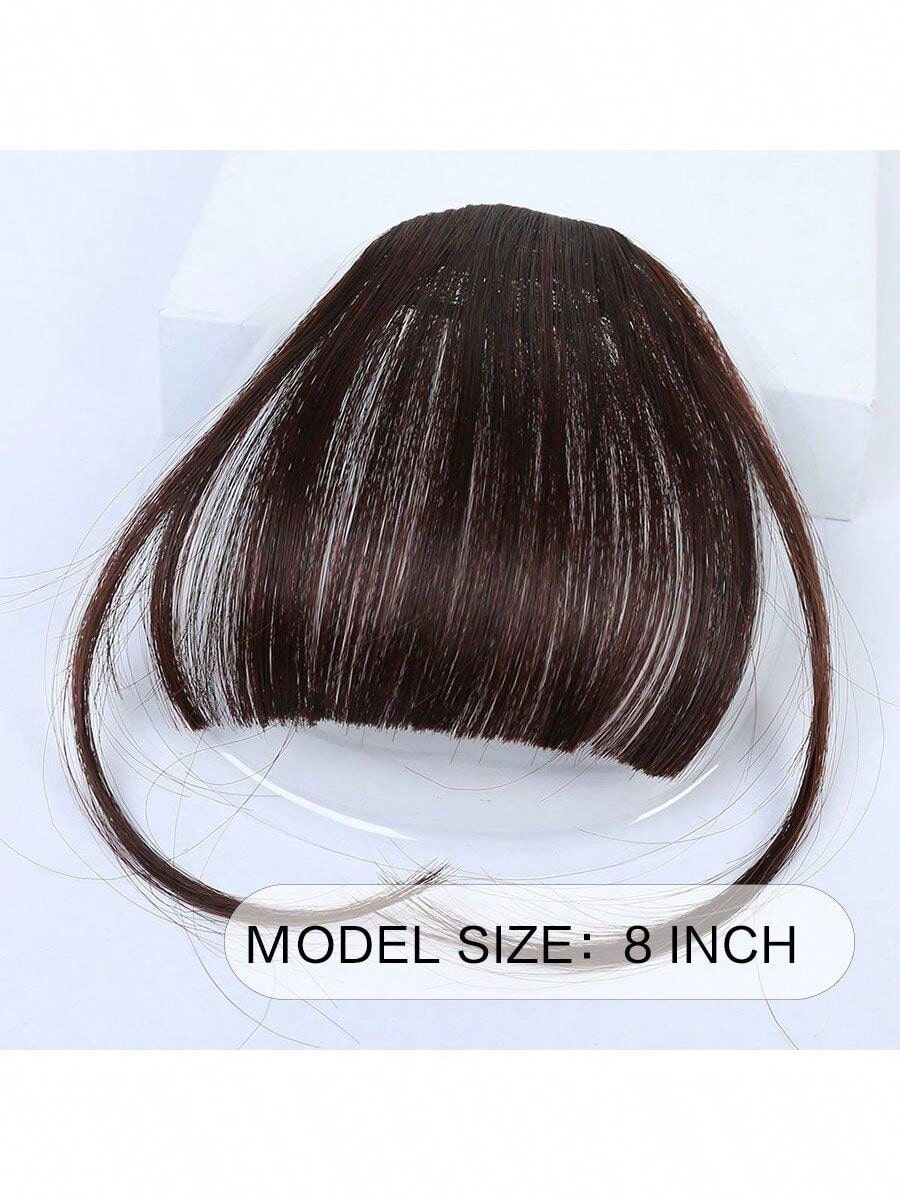 Clip In Bangs Front Neat Dark Brown Bangs Hairpiece Synthetic Fake False Hair Piece Bangs Hairpiece Clip In Hair Extensions For Women Heat Resistant