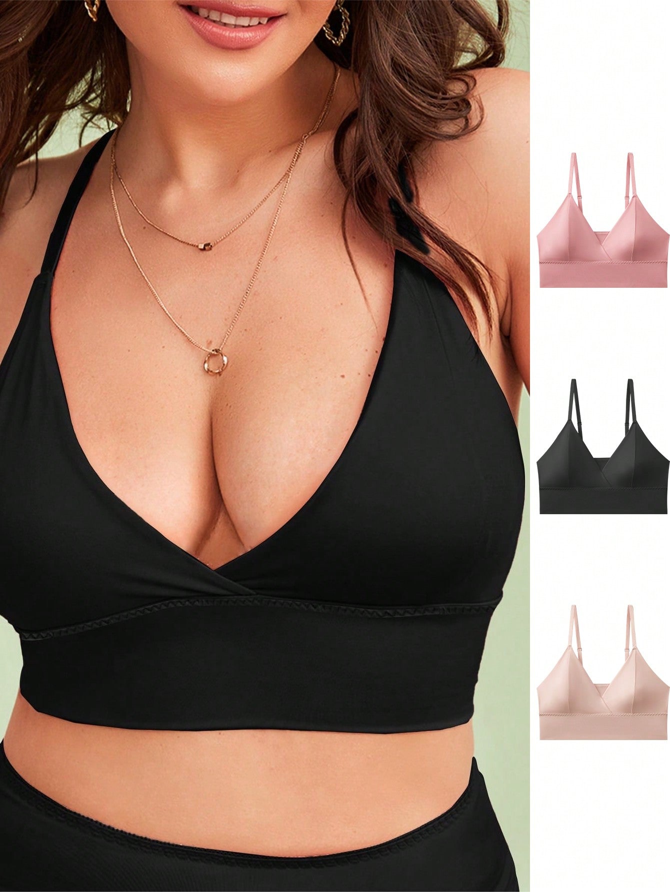 3pcs/Set Plus Size Solid Color Criss-Cross Wrap Spaghetti Strap Wireless Bras