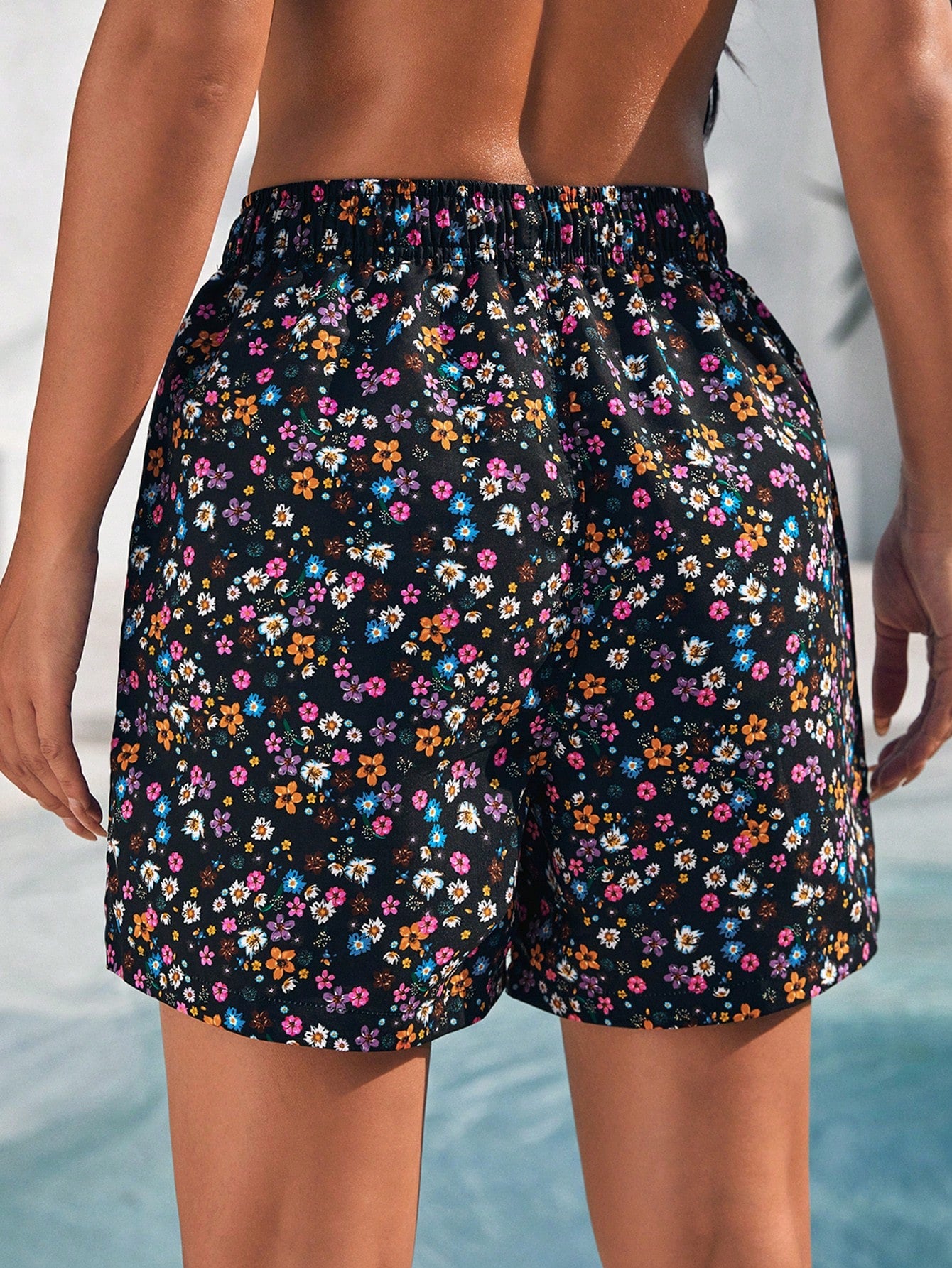 Swim Summer Beach Floral Printed Drawstring Waist Swim Shorts