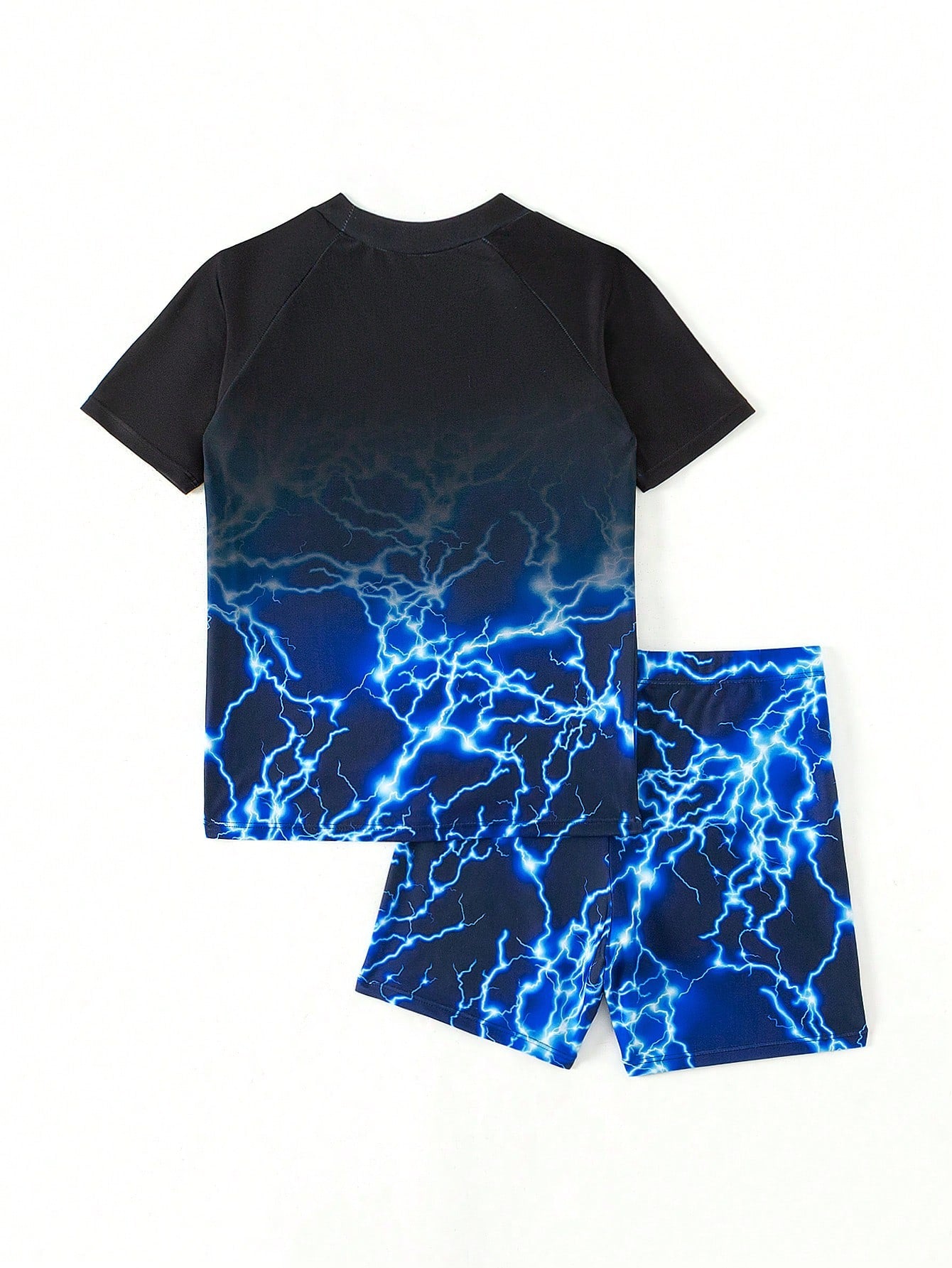 Tween Boys' Lightning & Letter Print Short Sleeve T-Shirt And Shorts Swimsuit Set