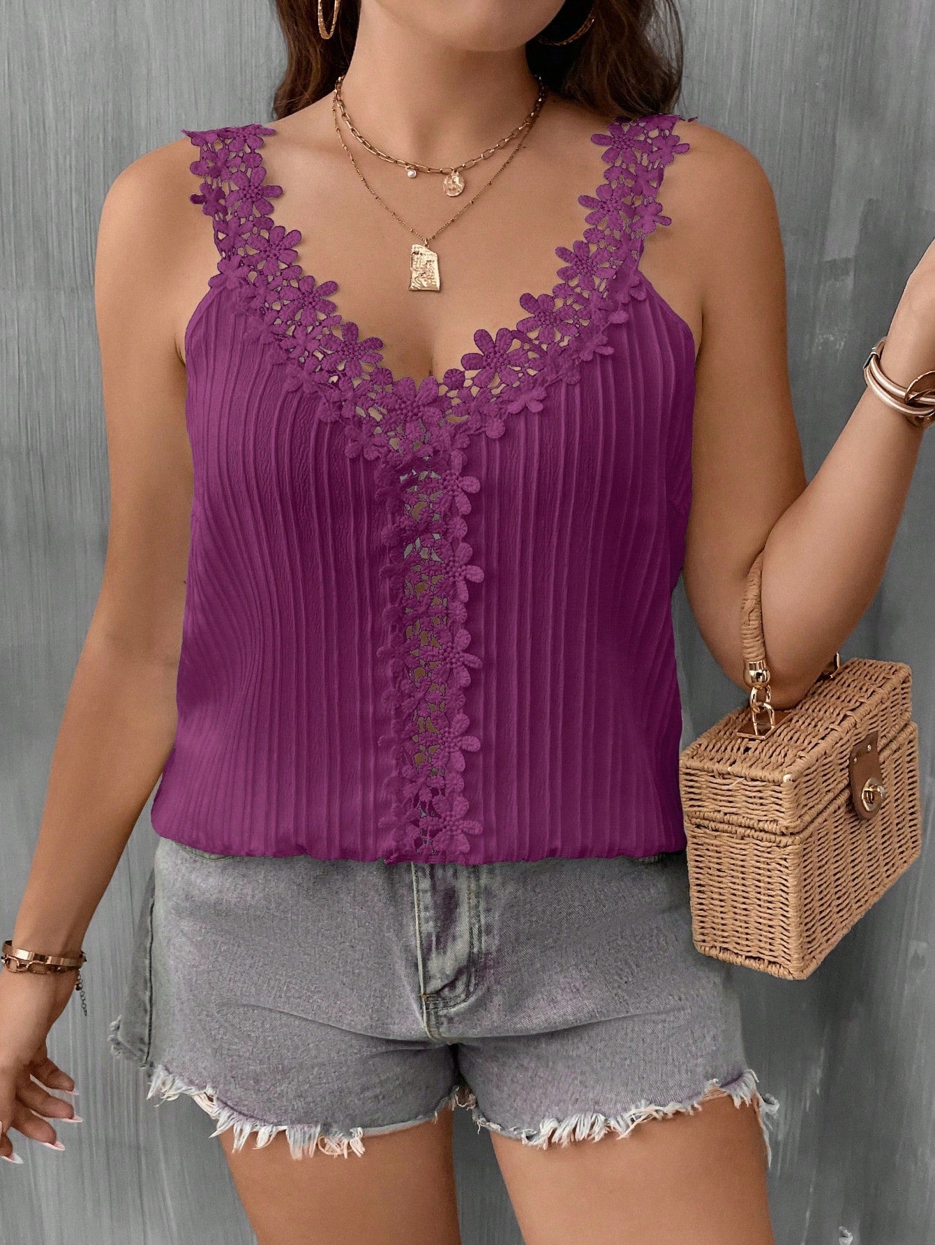 LUNE Plus Guipure Lace Panel Cami Top