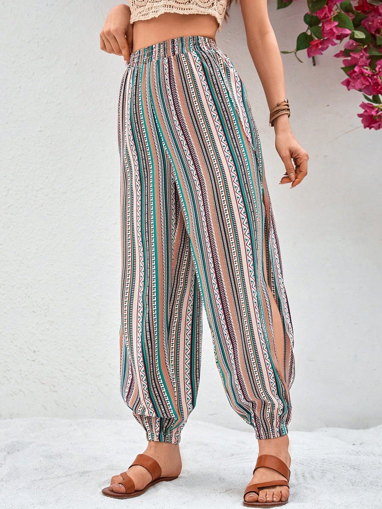 VCAY Women'S Striped Vacation Style Jogger Pants