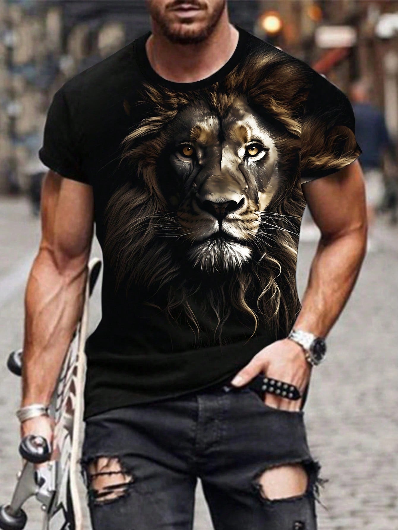 Manfinity LEGND Men'S Lion Print T-Shirt