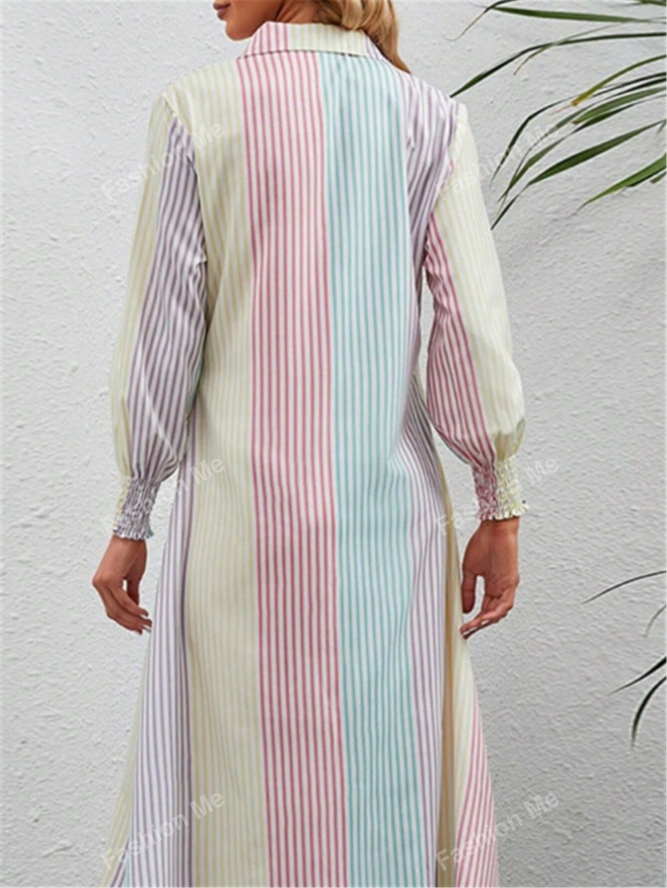 Spring And Summer New Single-Breasted Striped Shirt Irregularly Dress