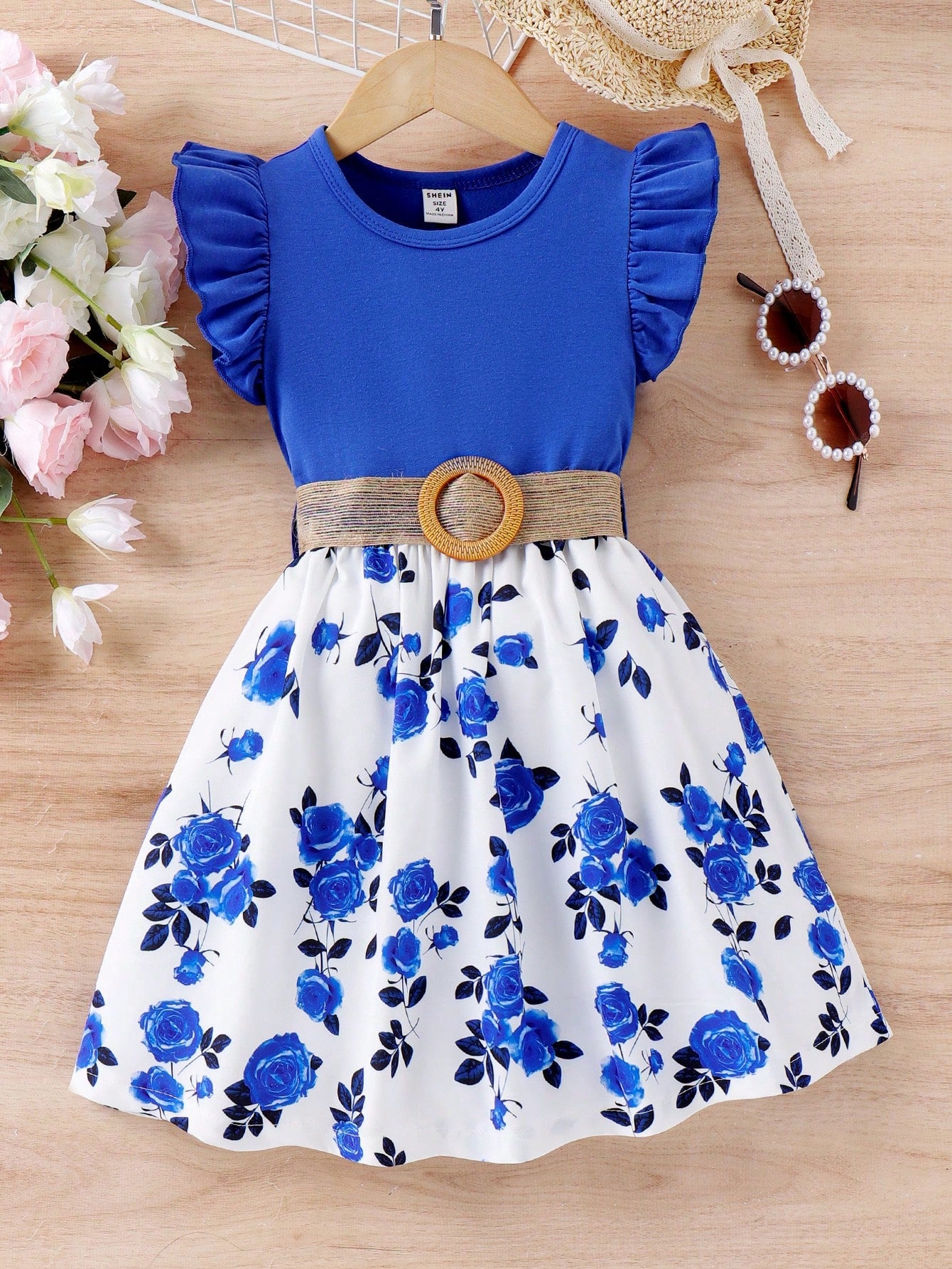 Young Girl Casual And Cute Lady Style Holiday Floral Print Fly Sleeve Dress For Spring And Autumn