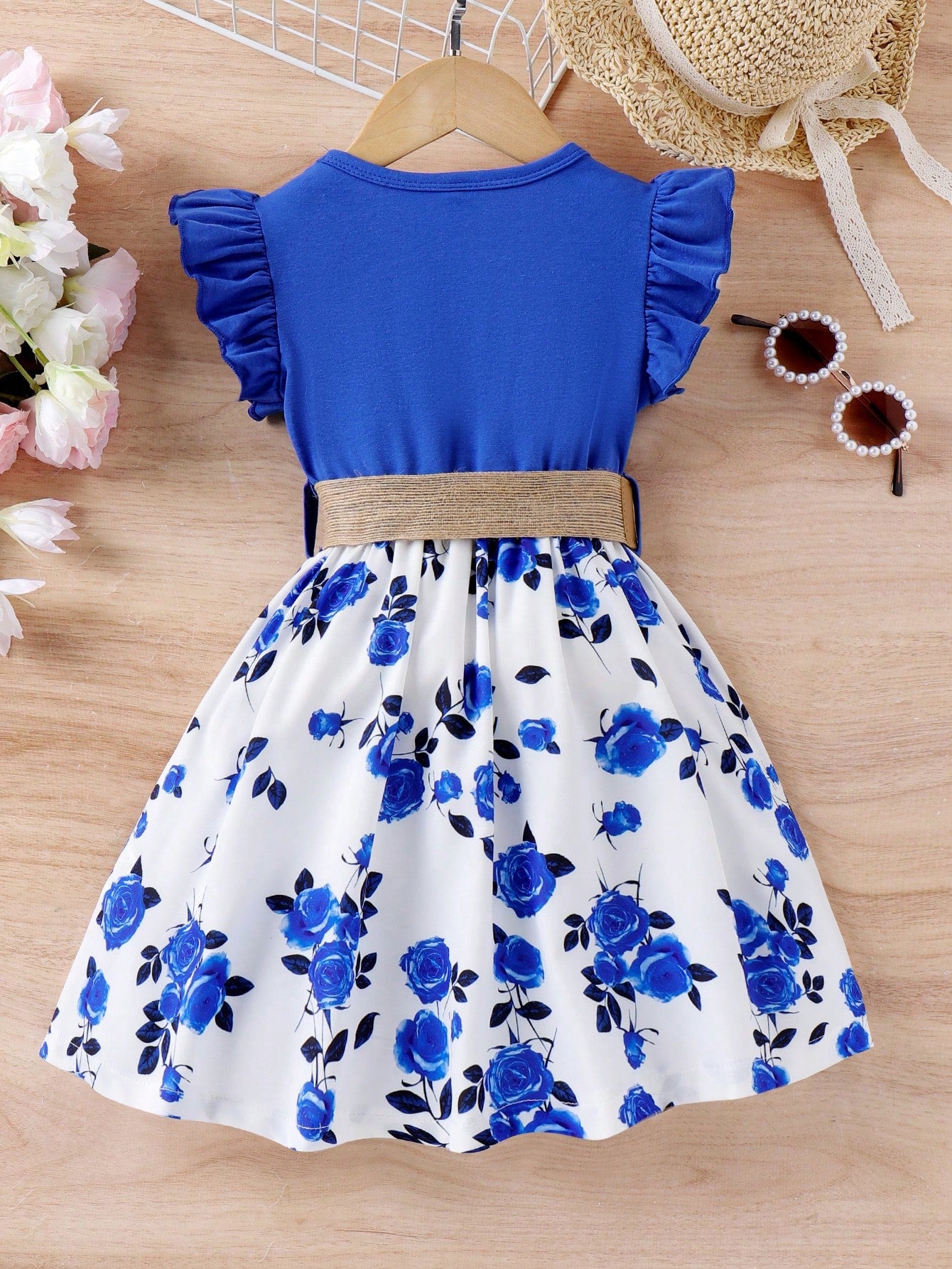 Young Girl Casual And Cute Lady Style Holiday Floral Print Fly Sleeve Dress For Spring And Autumn