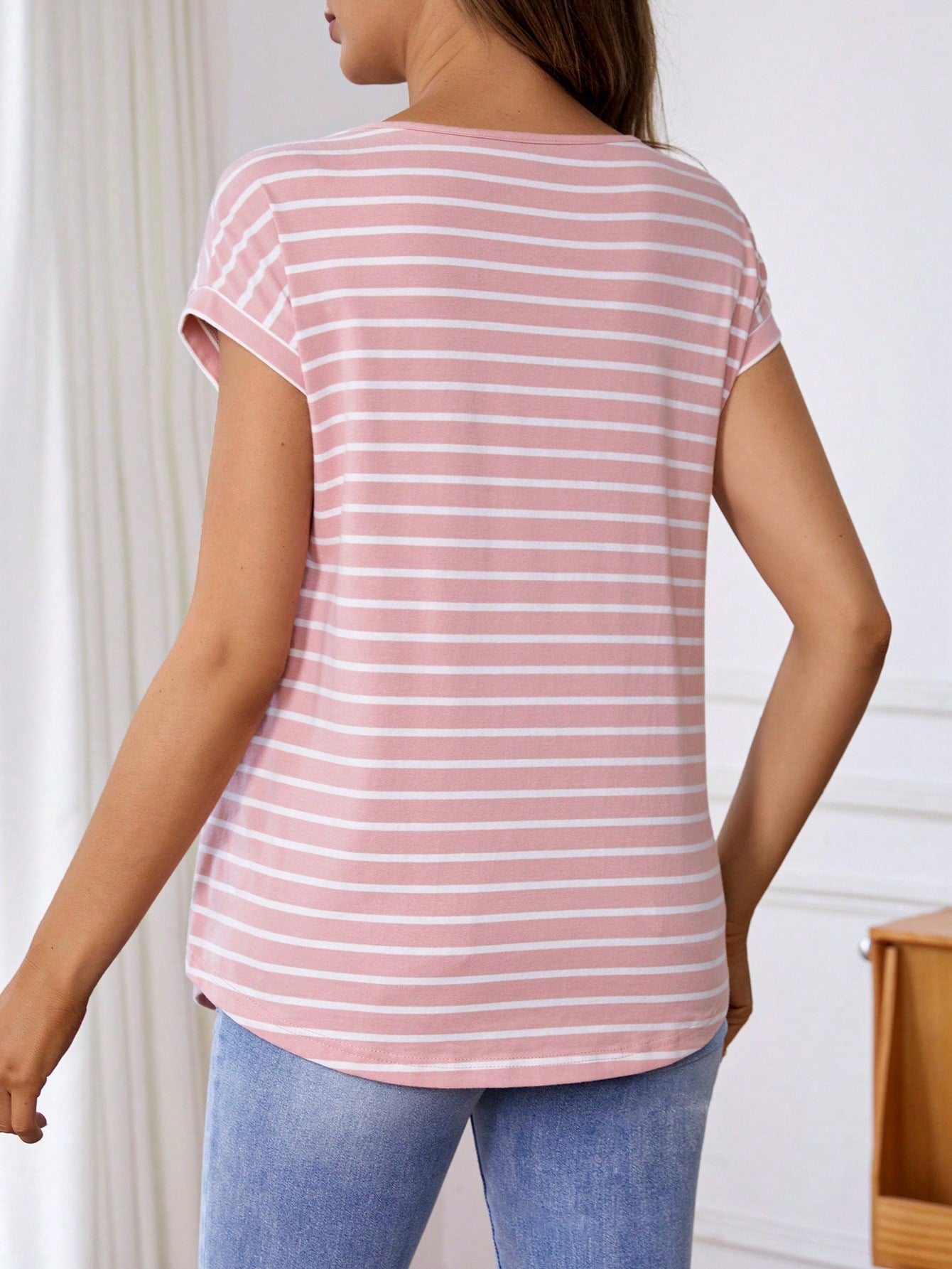 SHEIN Maternity Striped Short Sleeve Nursing Function T-Shirt