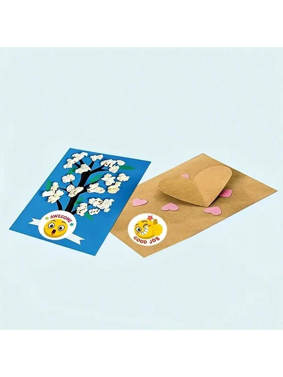 500pcs/Roll Cartoon Yellow Face Expression Stickers For Teachers To Praise And Encourage Students, Suitable For Stationery, Books, Mobile Phones, Notebooks, Computers, Safety Helmets, Water Bottles, Glasses, Multiple Uses