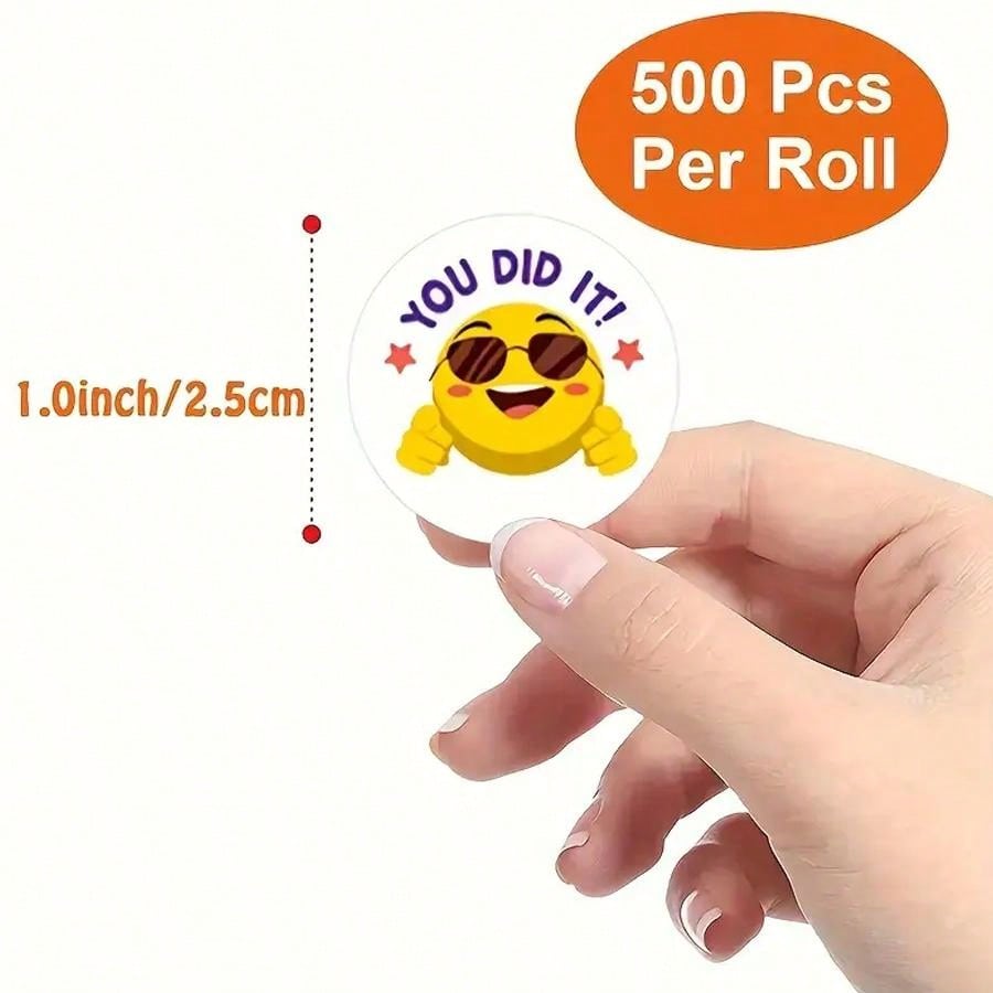 500pcs/Roll Cartoon Yellow Face Expression Stickers For Teachers To Praise And Encourage Students, Suitable For Stationery, Books, Mobile Phones, Notebooks, Computers, Safety Helmets, Water Bottles, Glasses, Multiple Uses