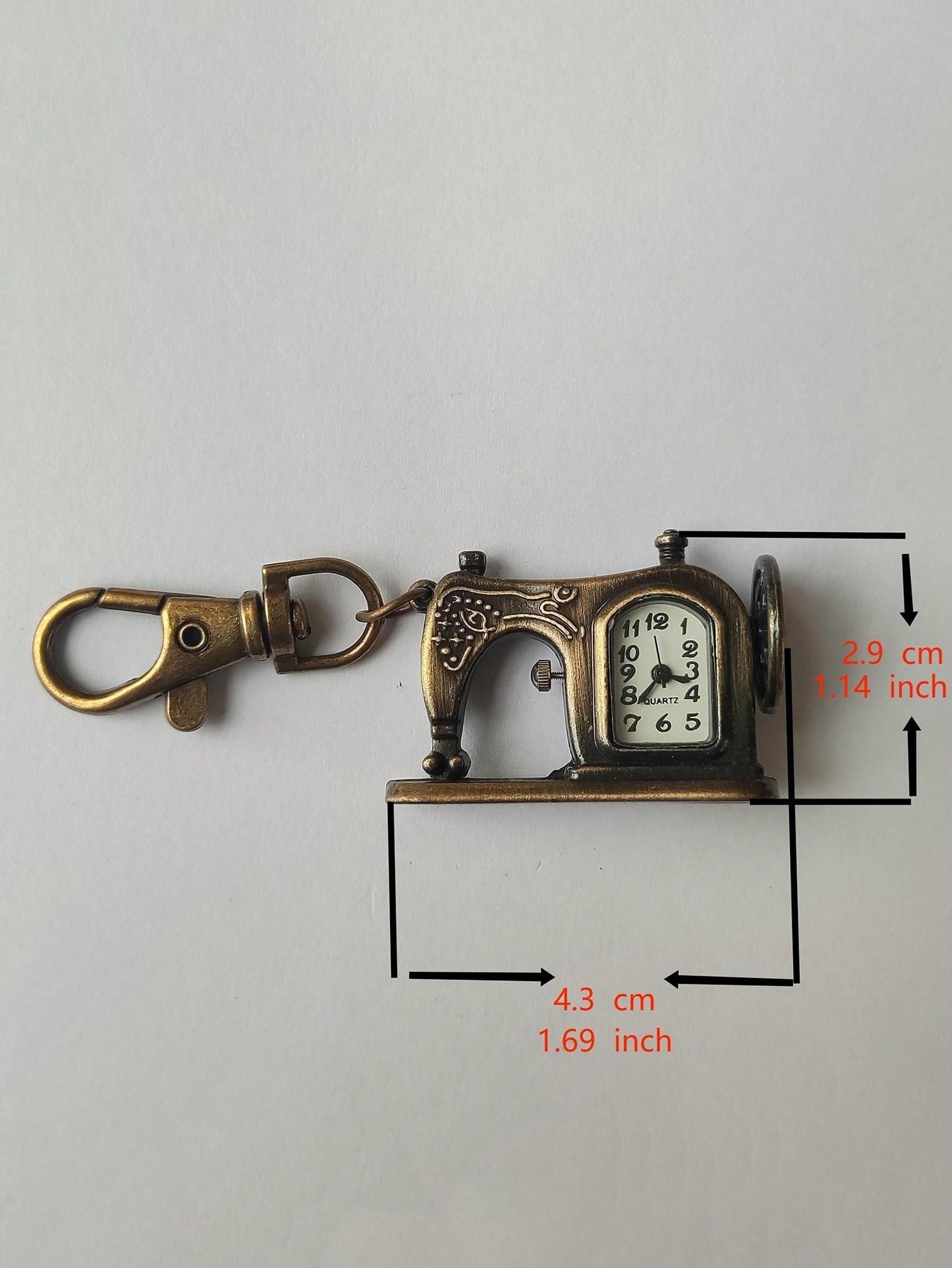 1pc Sewing Machine Shape Pocket Watch Vintage Bronze Keychain,Novelty Quartz Watch Keychain Pendant Bag Accessories Creative Gift Nurse Watch,Valentine'S Day Gifts,Gifts For Friends Key Chain Charms