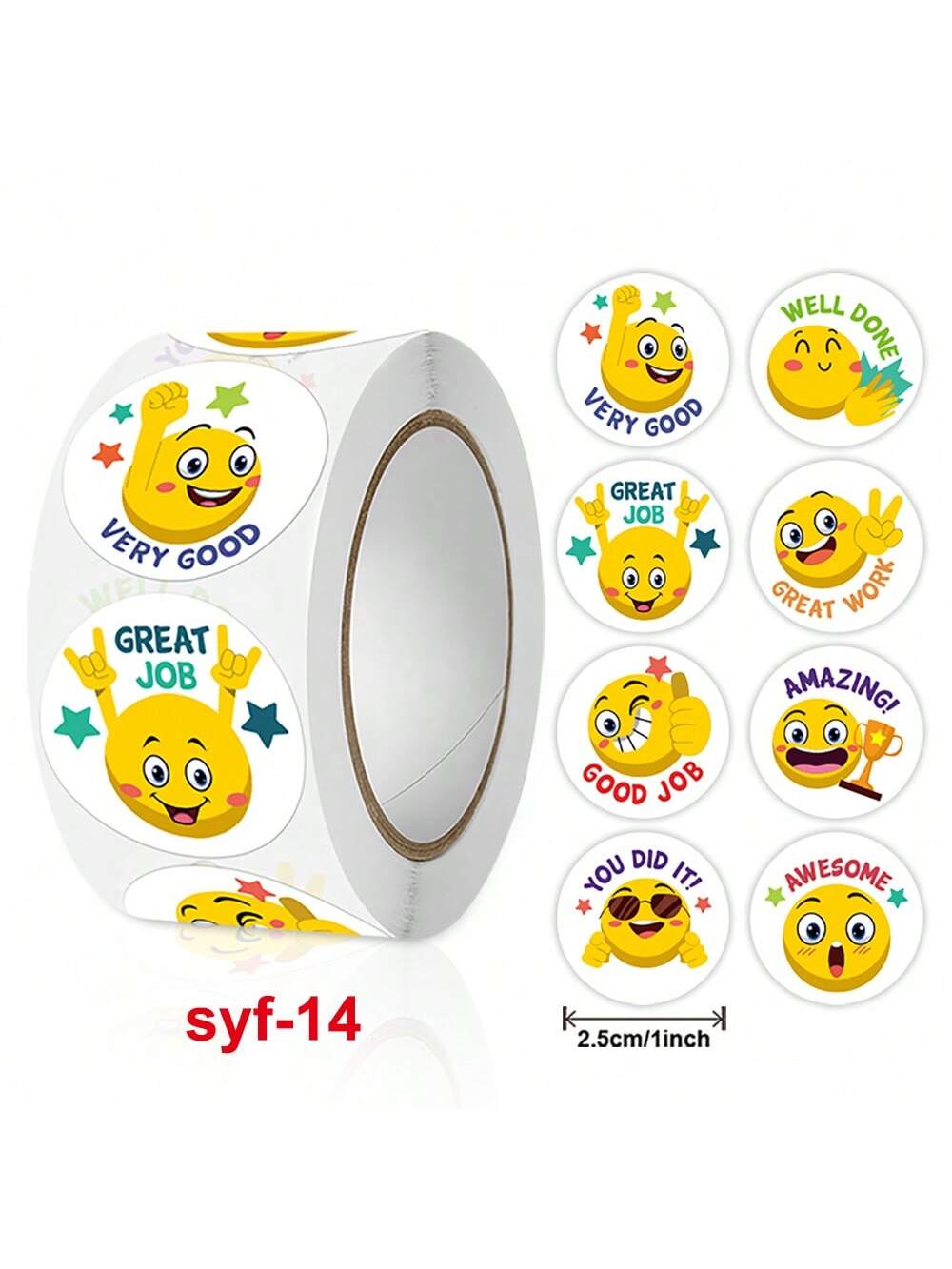 500pcs/Roll Cartoon Yellow Face Expression Stickers For Teachers To Praise And Encourage Students, Suitable For Stationery, Books, Mobile Phones, Notebooks, Computers, Safety Helmets, Water Bottles, Glasses, Multiple Uses