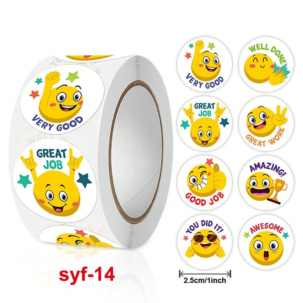 500pcs/Roll Cartoon Yellow Face Expression Stickers For Teachers To Praise And Encourage Students, Suitable For Stationery, Books, Mobile Phones, Notebooks, Computers, Safety Helmets, Water Bottles, Glasses, Multiple Uses