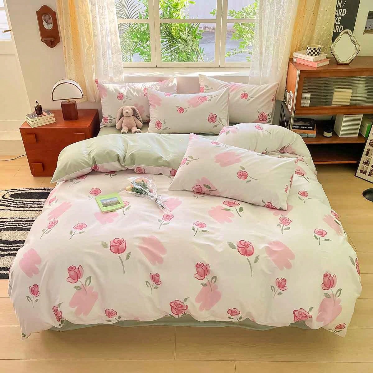 3pcs Simple Floral  Bedding Set, 2 Pillow Cases   1 Duvet Cover