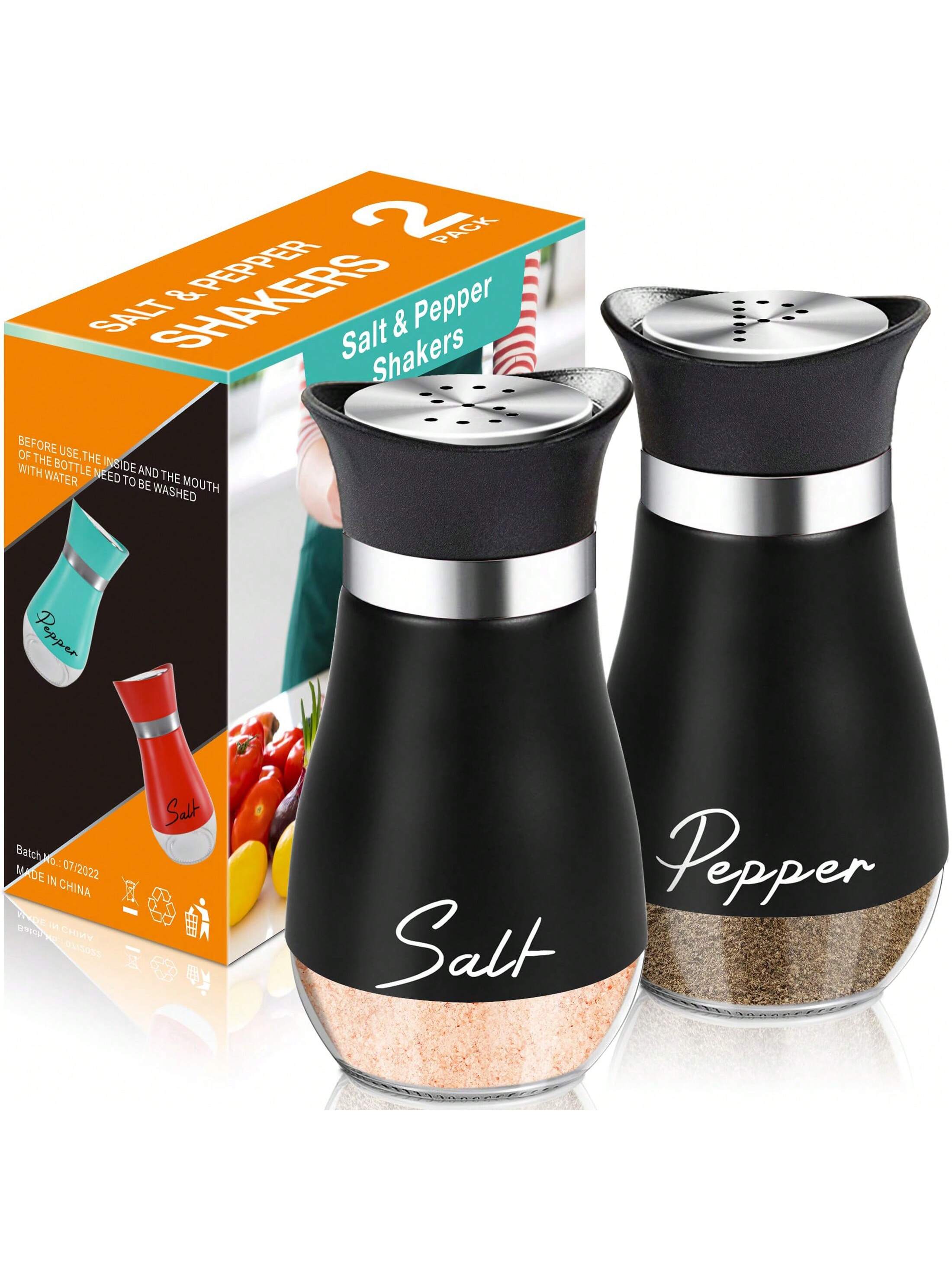 2Pcs Salt And Pepper Shakers Set,4 Oz Glass Bottom Salt Pepper Shaker With Stainless Steel Lid For Kitchen Gadgets Cooking Table, RV, Camp,BBQ Refillable Design