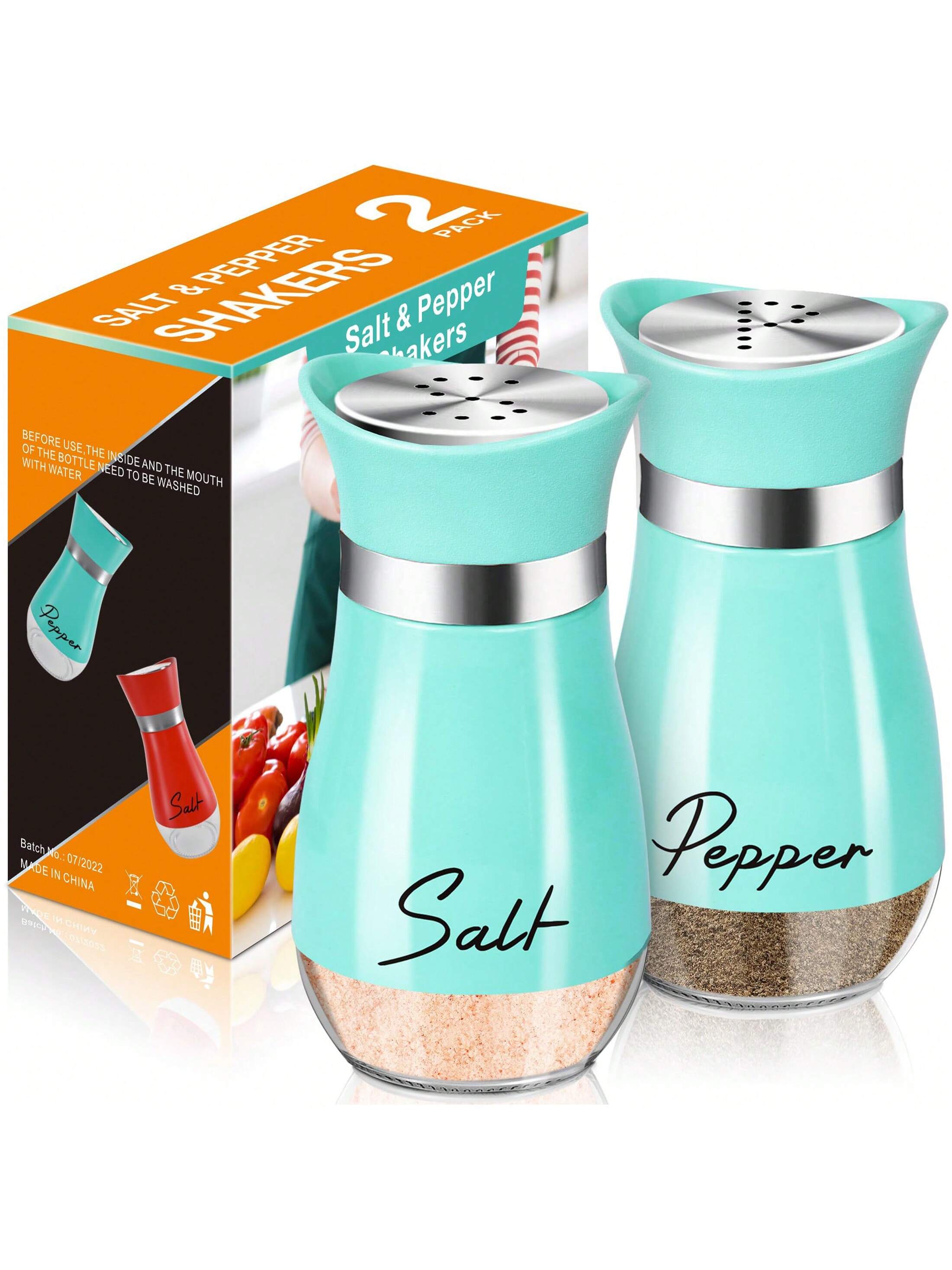 2Pcs Salt And Pepper Shakers Set,4 Oz Glass Bottom Salt Pepper Shaker With Stainless Steel Lid For Kitchen Gadgets Cooking Table, RV, Camp,BBQ Refillable Design