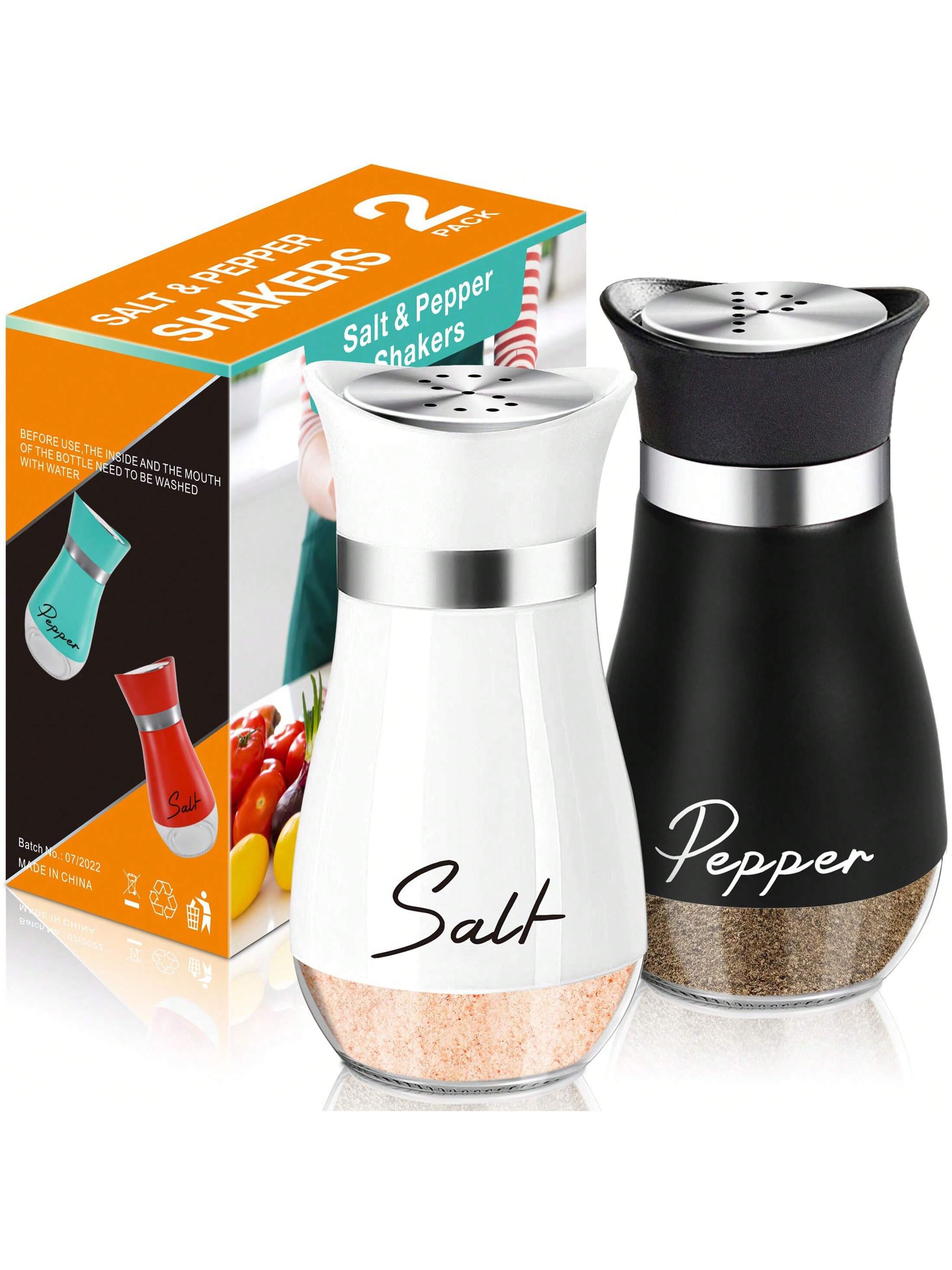 2Pcs Salt And Pepper Shakers Set,4 Oz Glass Bottom Salt Pepper Shaker With Stainless Steel Lid For Kitchen Gadgets Cooking Table, RV, Camp,BBQ Refillable Design