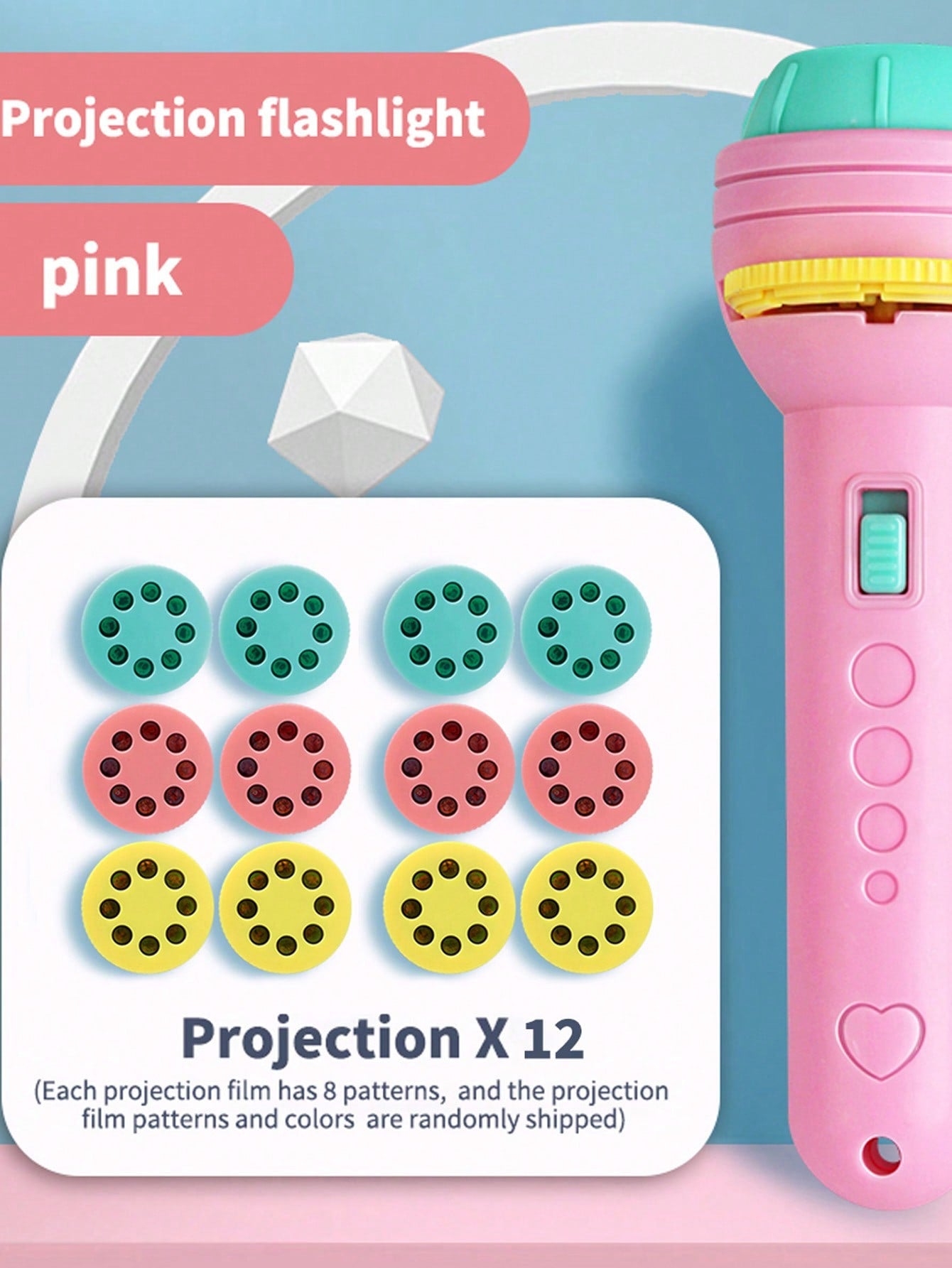 Projection Flashlight [12 Projection Slides With 96 Random Patterns] - (Picture Identification/Early Learning/Quickly Switching Images By Rotating The Slides/Parent-Child Interaction/Easy And Fun To Play)