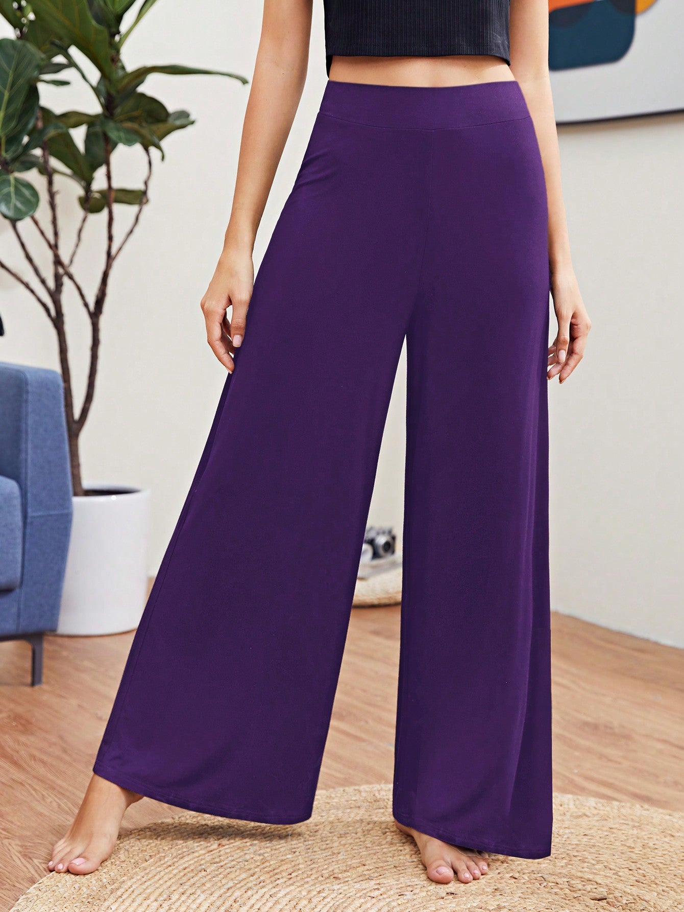 Essnce Women's High Waisted Wide Leg Trousers