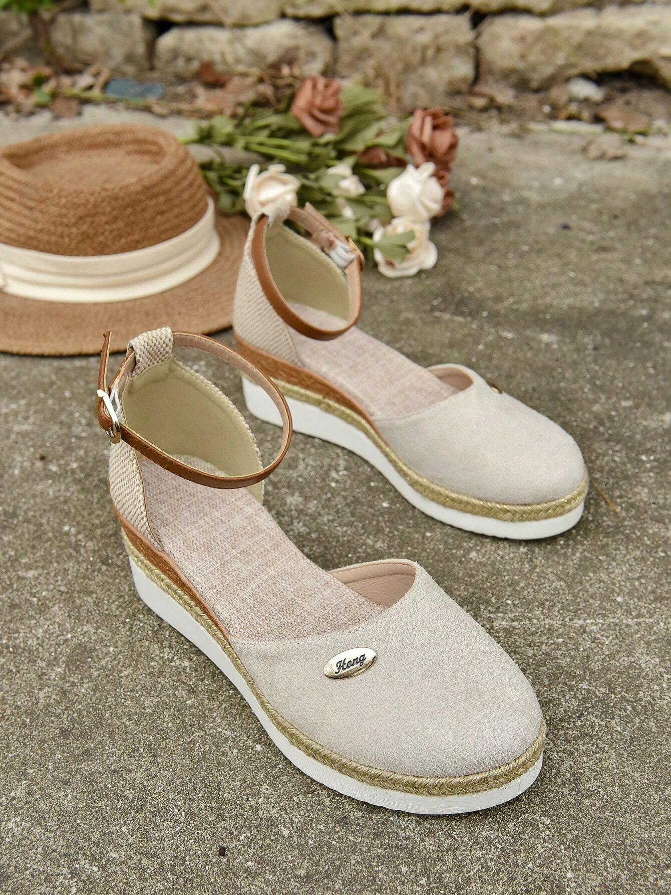 Women's Plus Size Faux Suede Spliced Fashionable Lightweight Espadrilles Sandals With Elegant Wedge Heel & Thick Sole