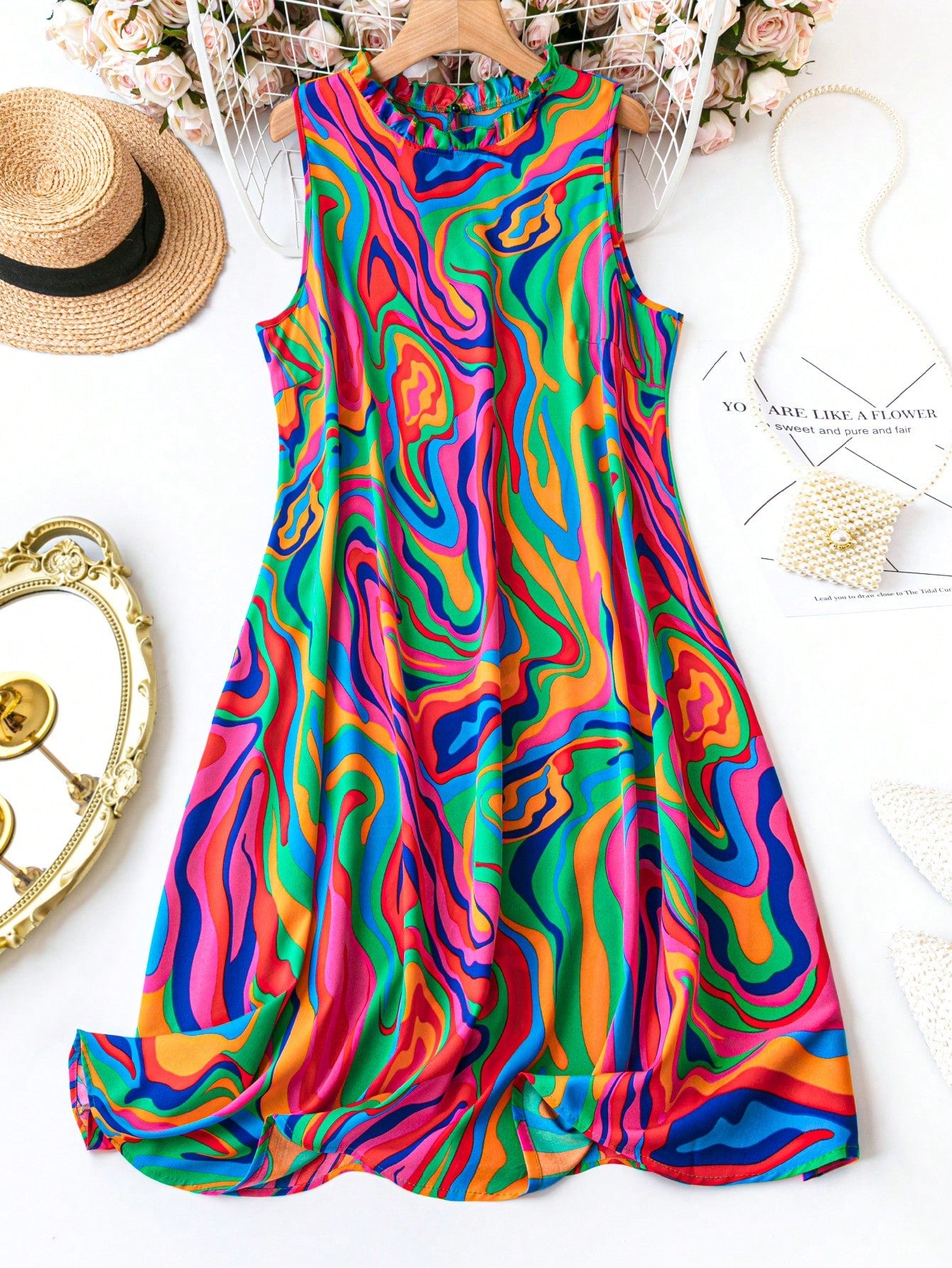 Plus Size Marble Print Sleeveless Dress