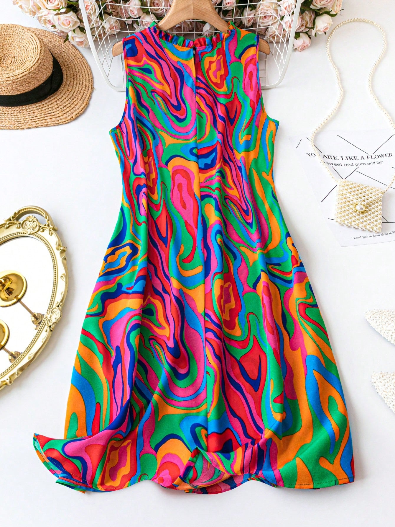 Plus Size Marble Print Sleeveless Dress