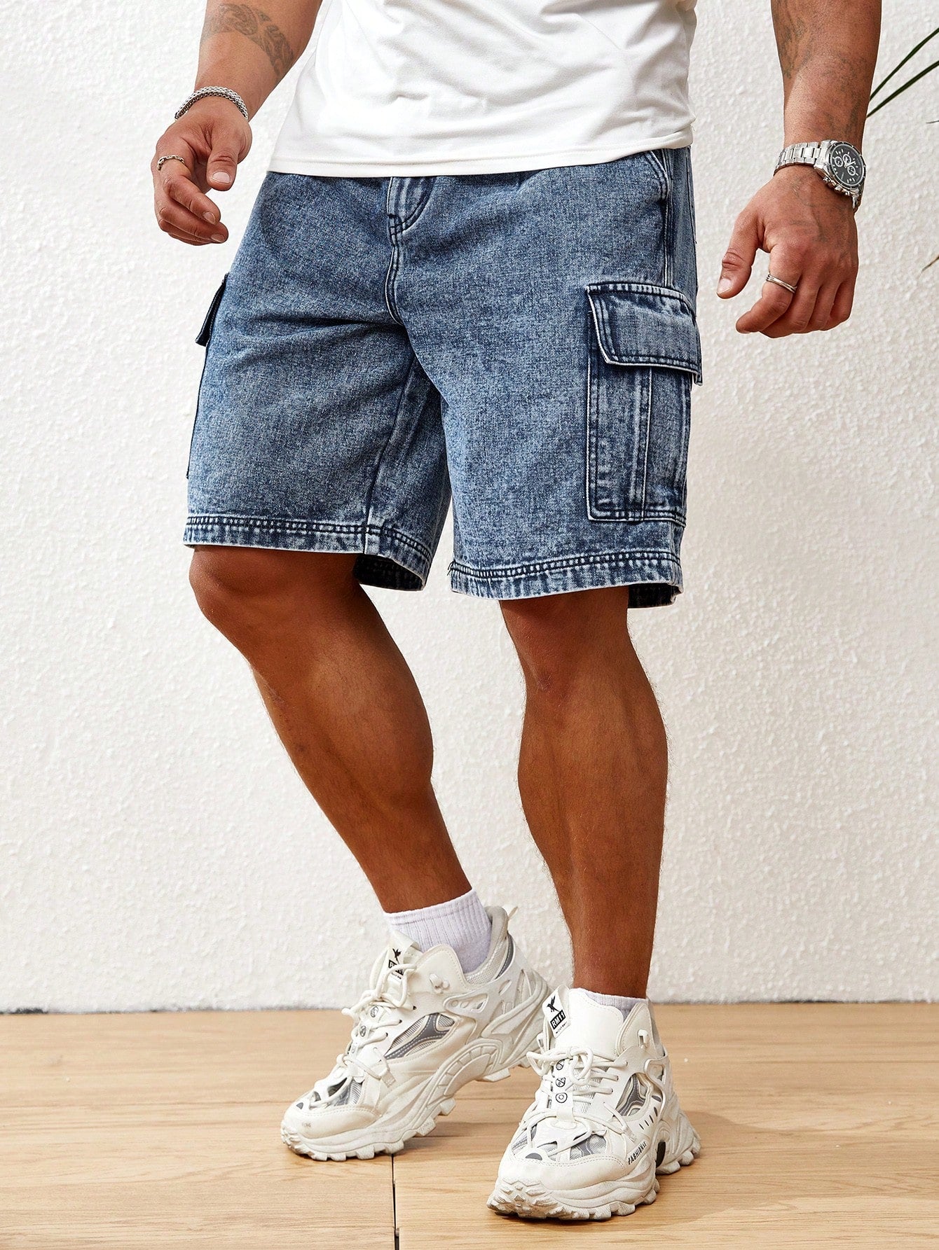 Manfinity Homme Men's Washed Workwear Denim Shorts