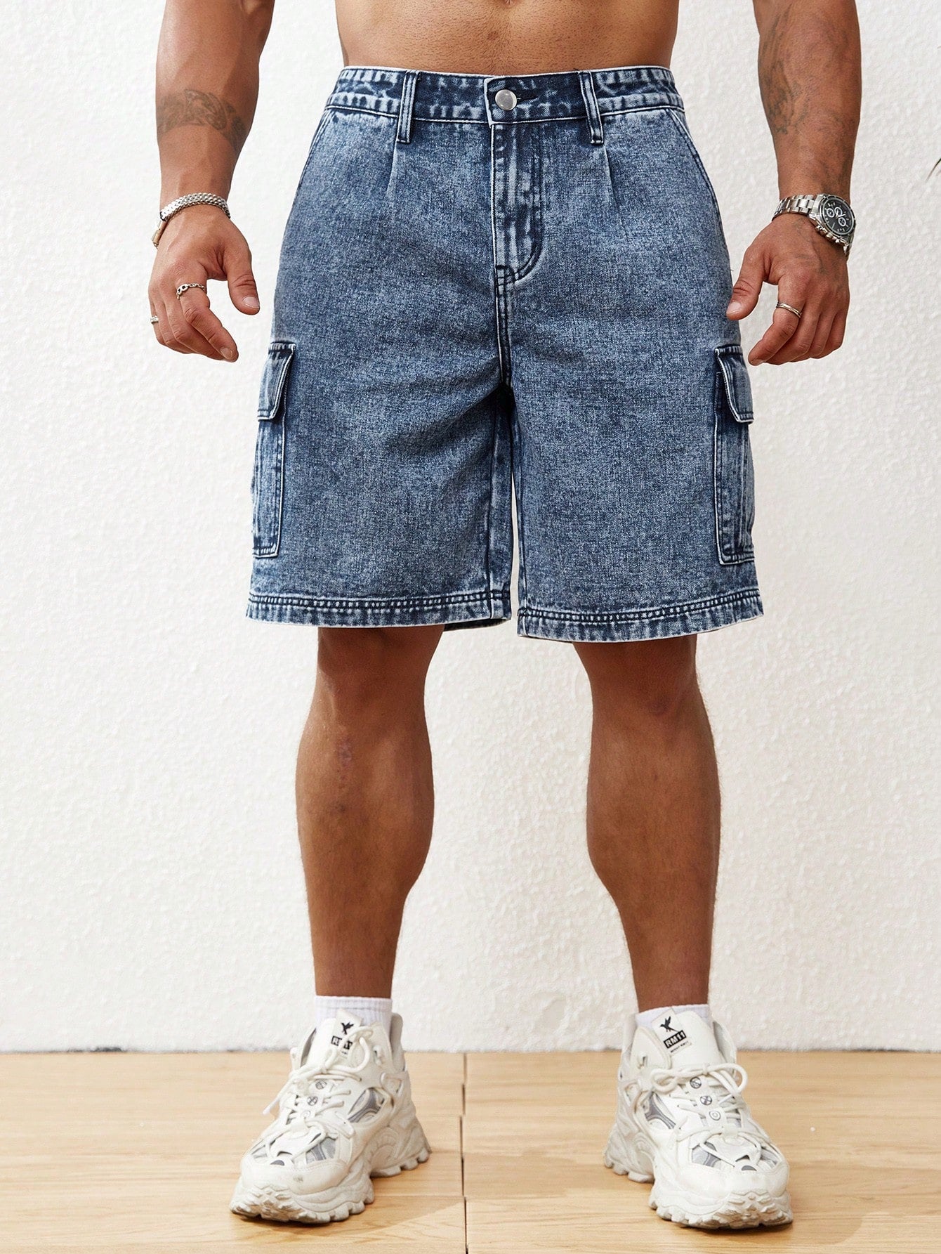 Manfinity Homme Men's Washed Workwear Denim Shorts