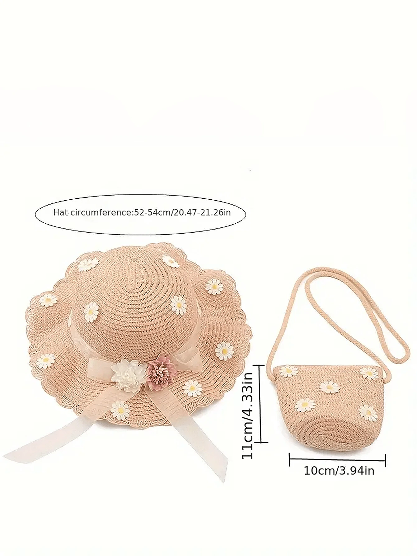 2pcs/Set Spring/Summer Girls' Hat & Bag Set, Perfect For Parent-Child Daily Outings