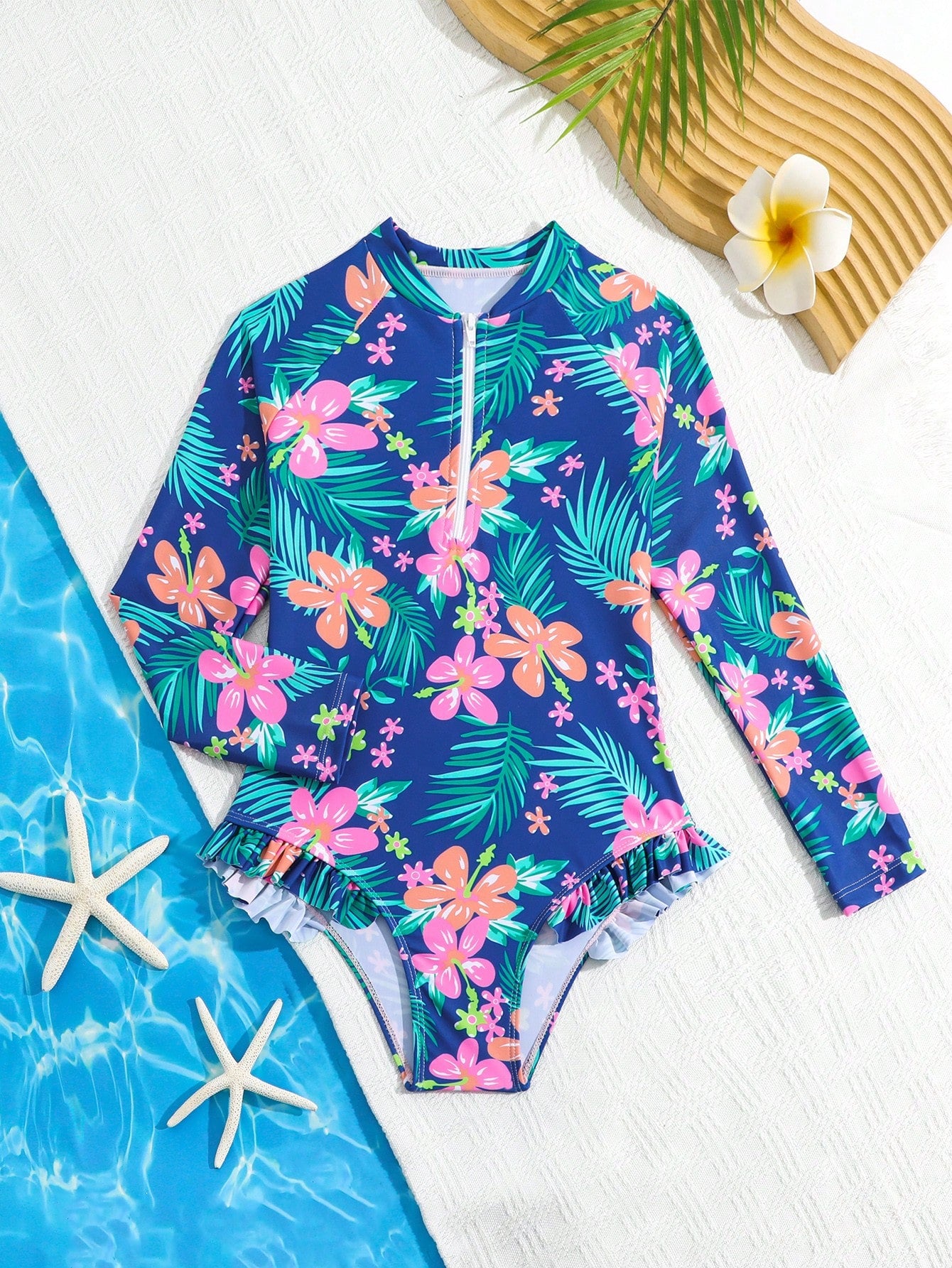 Young Girl Cute Plant Printed One-Piece Swimsuit