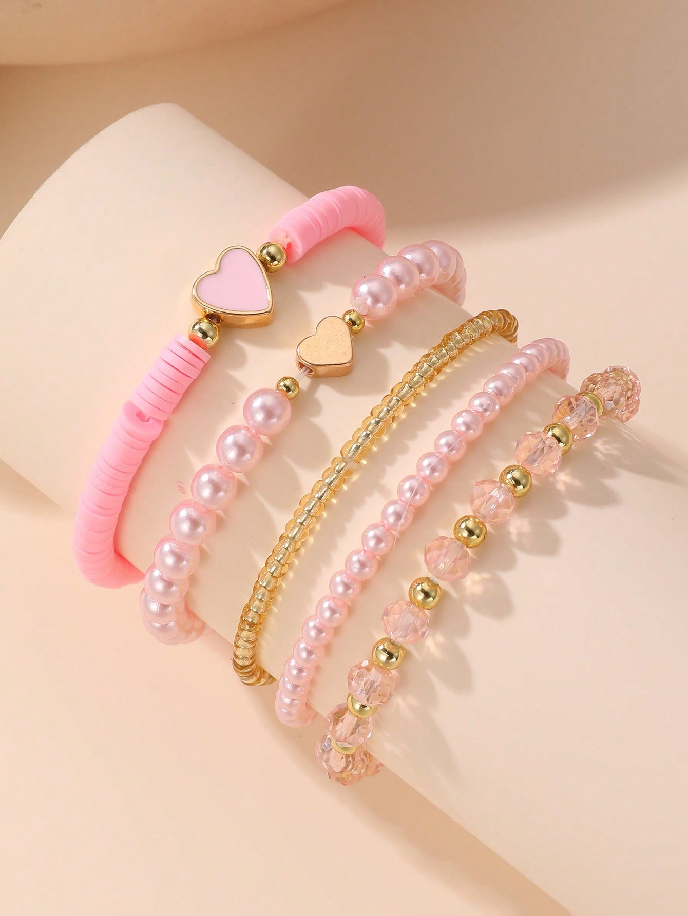 5pcs Girls' Butterfly Shaped Beaded Bracelets With Seashell And Faux Pearl Detail