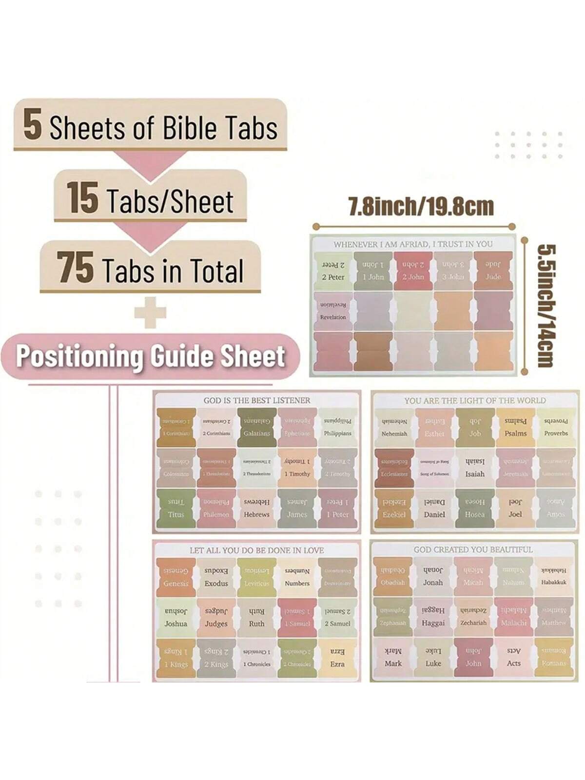 Bible Tabs,Sticky Index Tabs,75 Tabs, Boho Theme, Laminated Bible Tabs For Women And Men Study Bible, Bible Index Tabs, Bible Book Tabs, Bible Labels Tabs, Bible Tabs,Sticky Tabs.(5 Sheets/Set)