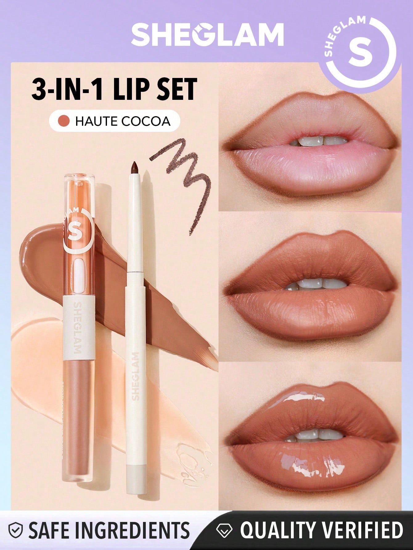 SHEGLAM Soft 90's Glam Lip Liner And Lip Duo Set-Moody Taupe Lip Set 3-In-1 Lip Makeup Plumping Lip Gloss Moisturizing Plant Extracts Long Lasting Liquid Lipstick Lip Makeup Black Friday Winter Brown Liquid Lipstick Xmas Christmas Gift Winter Y2K Pink