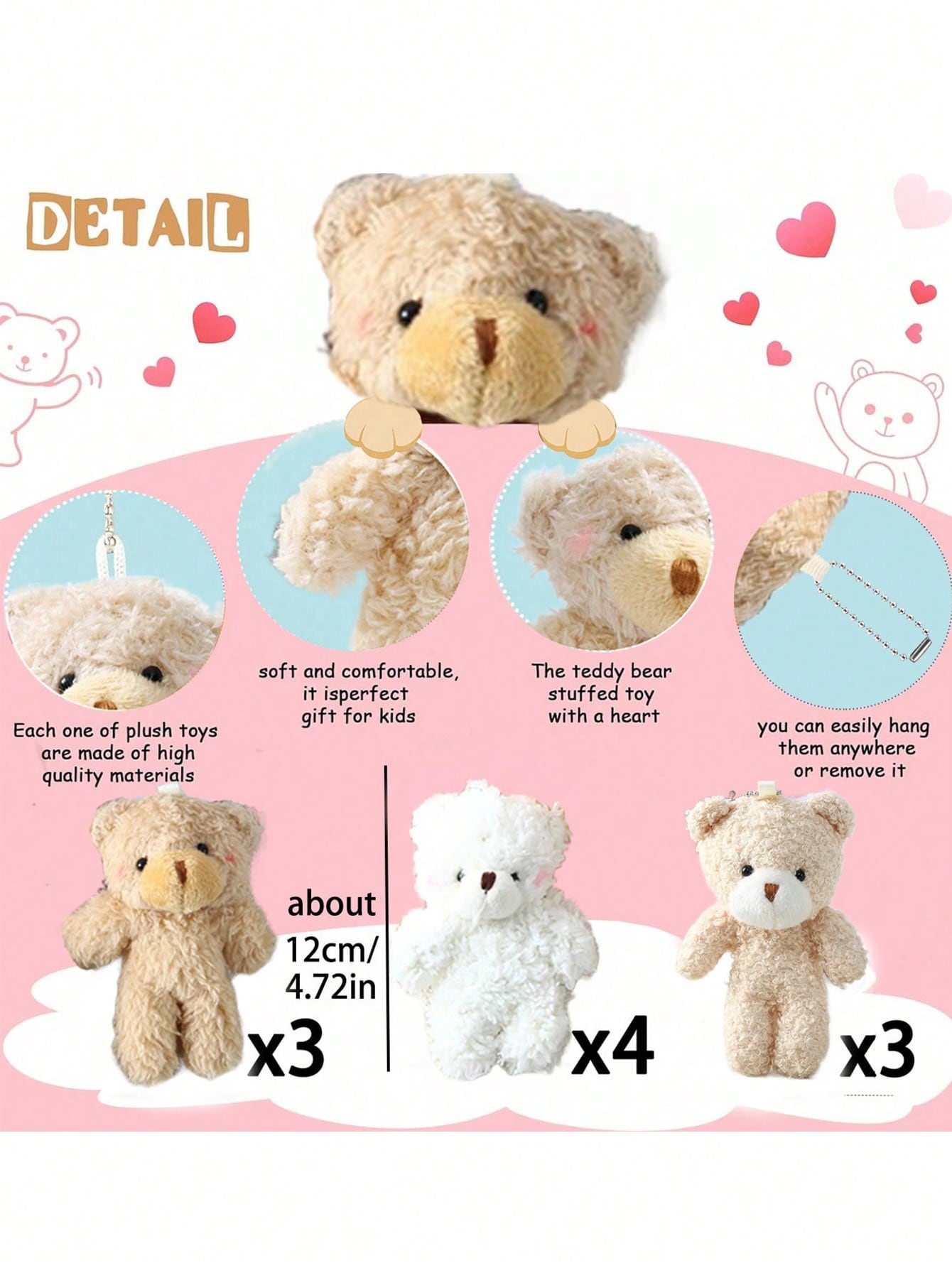 3~30Pcs 4.7 Inch Tiny Teddy Bear Doll Stuffed Animal Plush Toys DIY Keychain Bag Pendant ,Wedding Birthday Gift Box Doll Toy For Birthday Cake Wedding Decorations Party Favors Supplies Charm DIY Accessory,Christmas