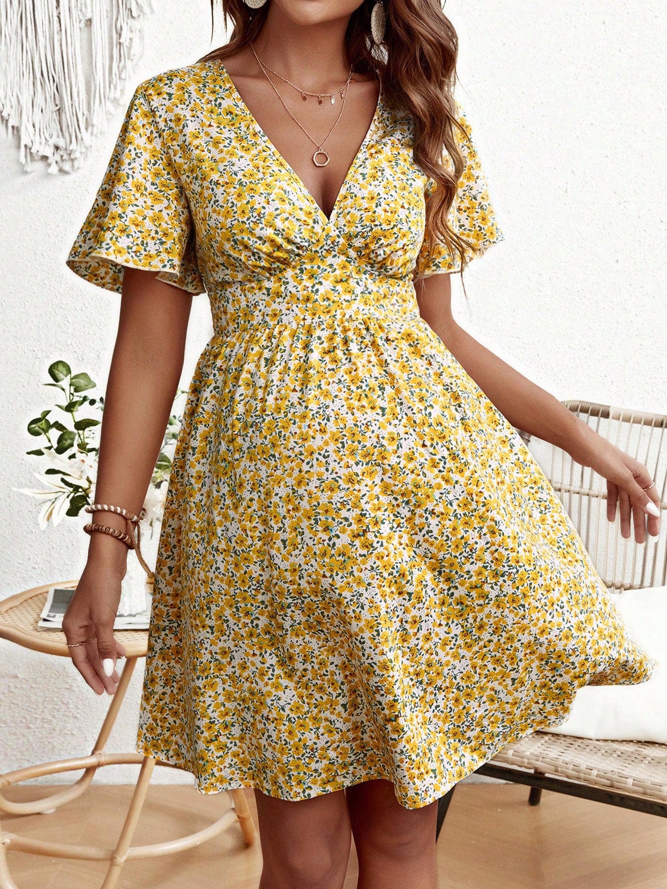 Maternity Casual Loose Floral Print Short Dress With A Vacation Style, Summer