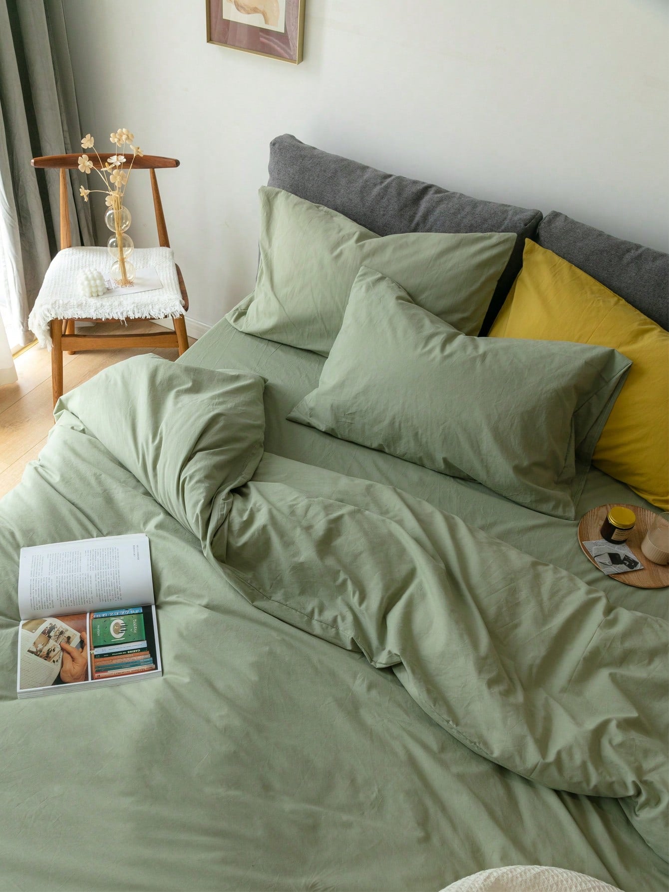 3pcs Simple And Stylish Green Duvet Cover Set