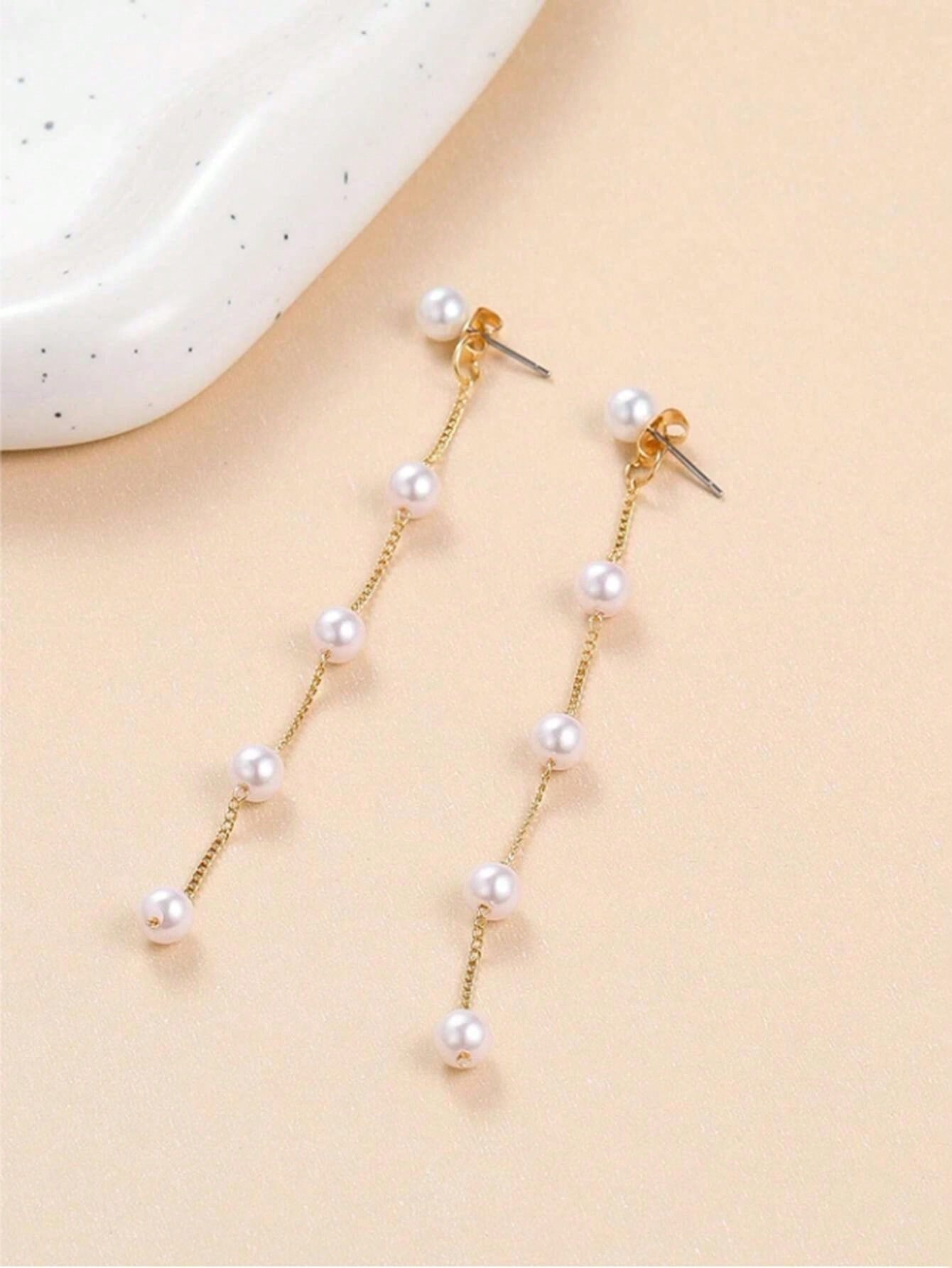 Faux Pearl Decor Dangle Earrings