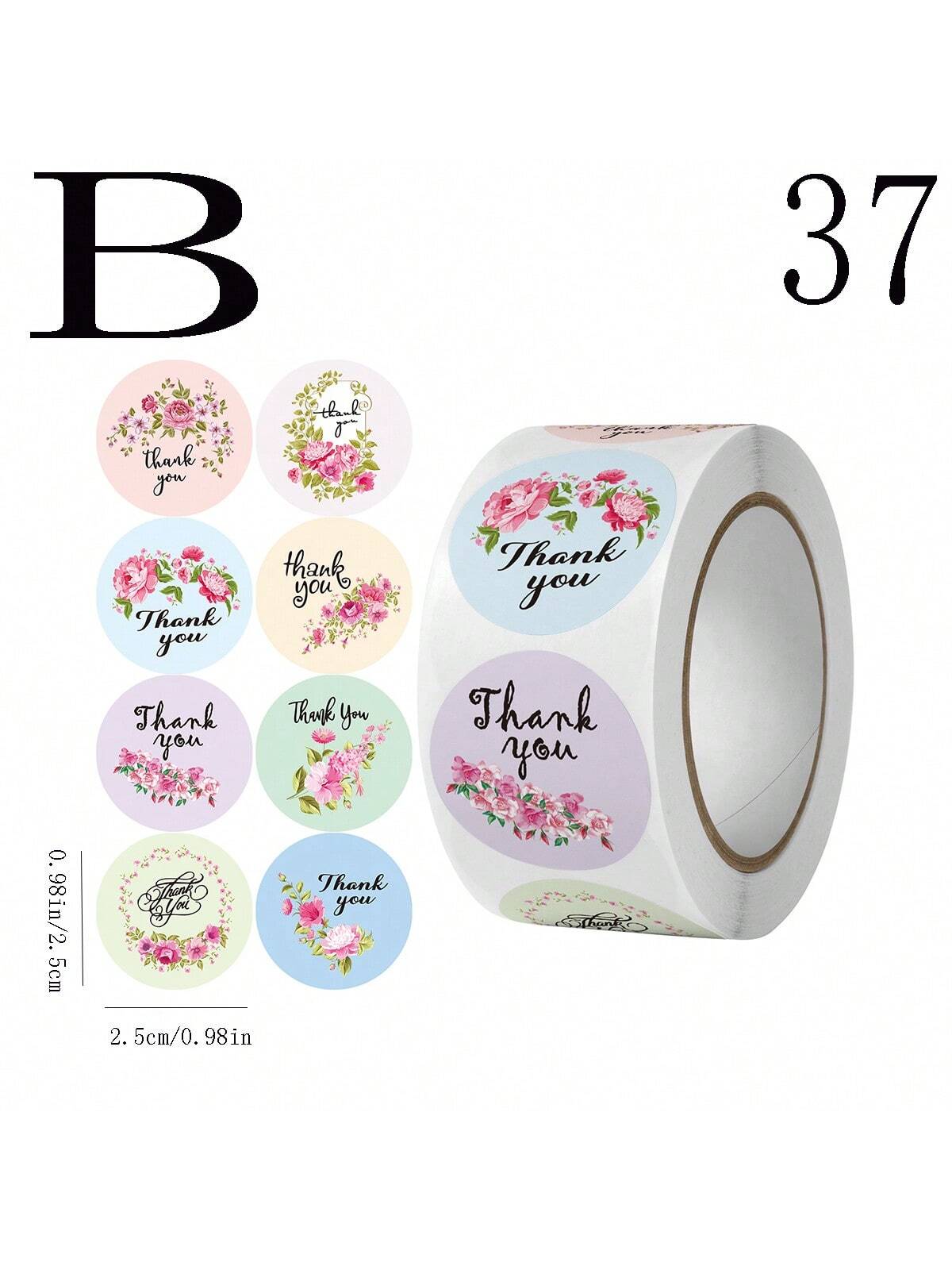 500pcs/Roll Decorative Thank You Stickers With 8 Floral Print Designs For Festival & Wedding Sealing Packaging Wedding Party Gift Bags School Supplies Food Bag Food Box Suitable For Candy Chocolate Cookies Etc.