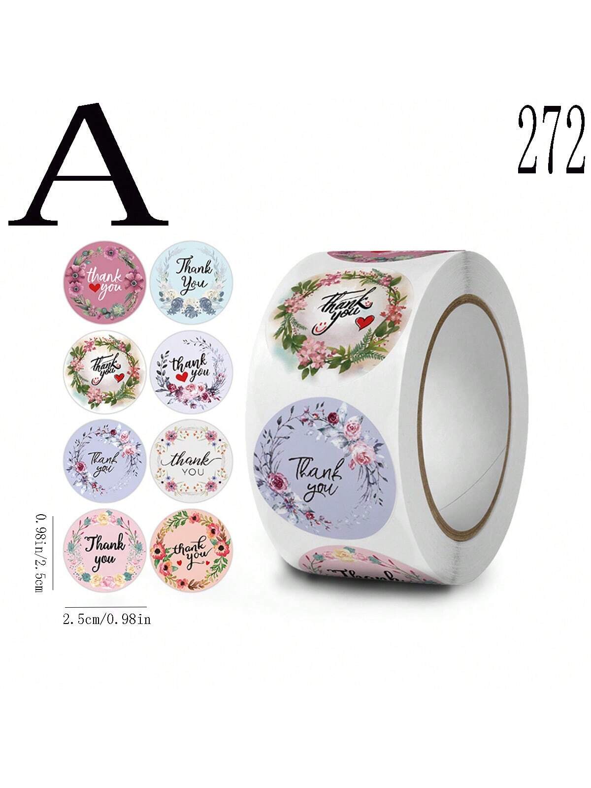 500pcs/Roll Decorative Thank You Stickers With 8 Floral Print Designs For Festival & Wedding Sealing Packaging Wedding Party Gift Bags School Supplies Food Bag Food Box Suitable For Candy Chocolate Cookies Etc.