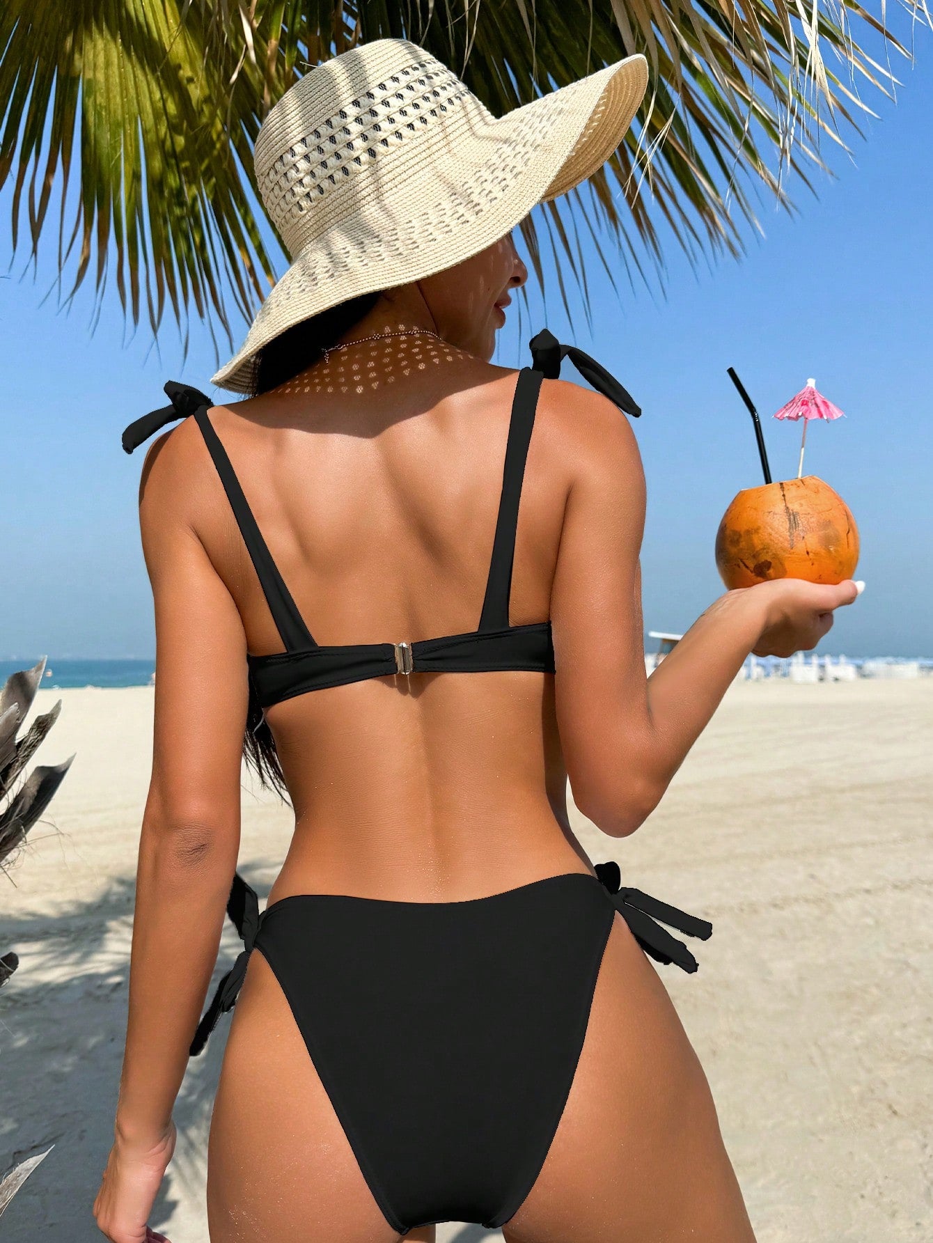 Swim Summer Beach Women's Solid Color Pleated Bikini Set