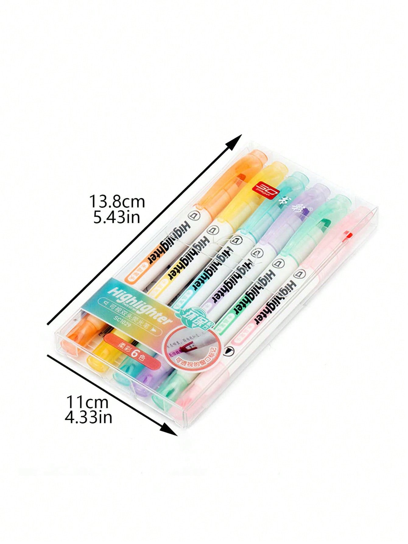 1box 6pcs Double-Headed Fluorescent Highlighter With Visible Window, Used For Student Notes, Doodles