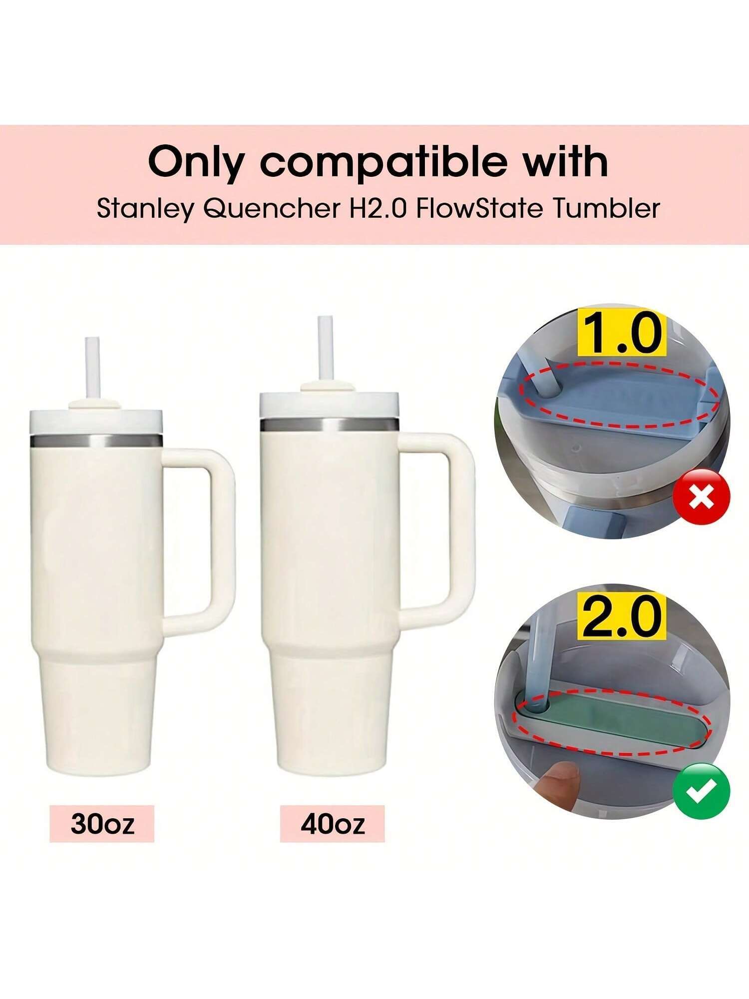 3Pcs Spill Proof Stopper Silicone For  Cup 2.0 40oz/30oz Tumbler Leakproof Water Bottle Sealing Accessories With Round Top Leak Proof Stopper Plug & Square Lid Anti-Leak Stopper,Straw Cap Cover