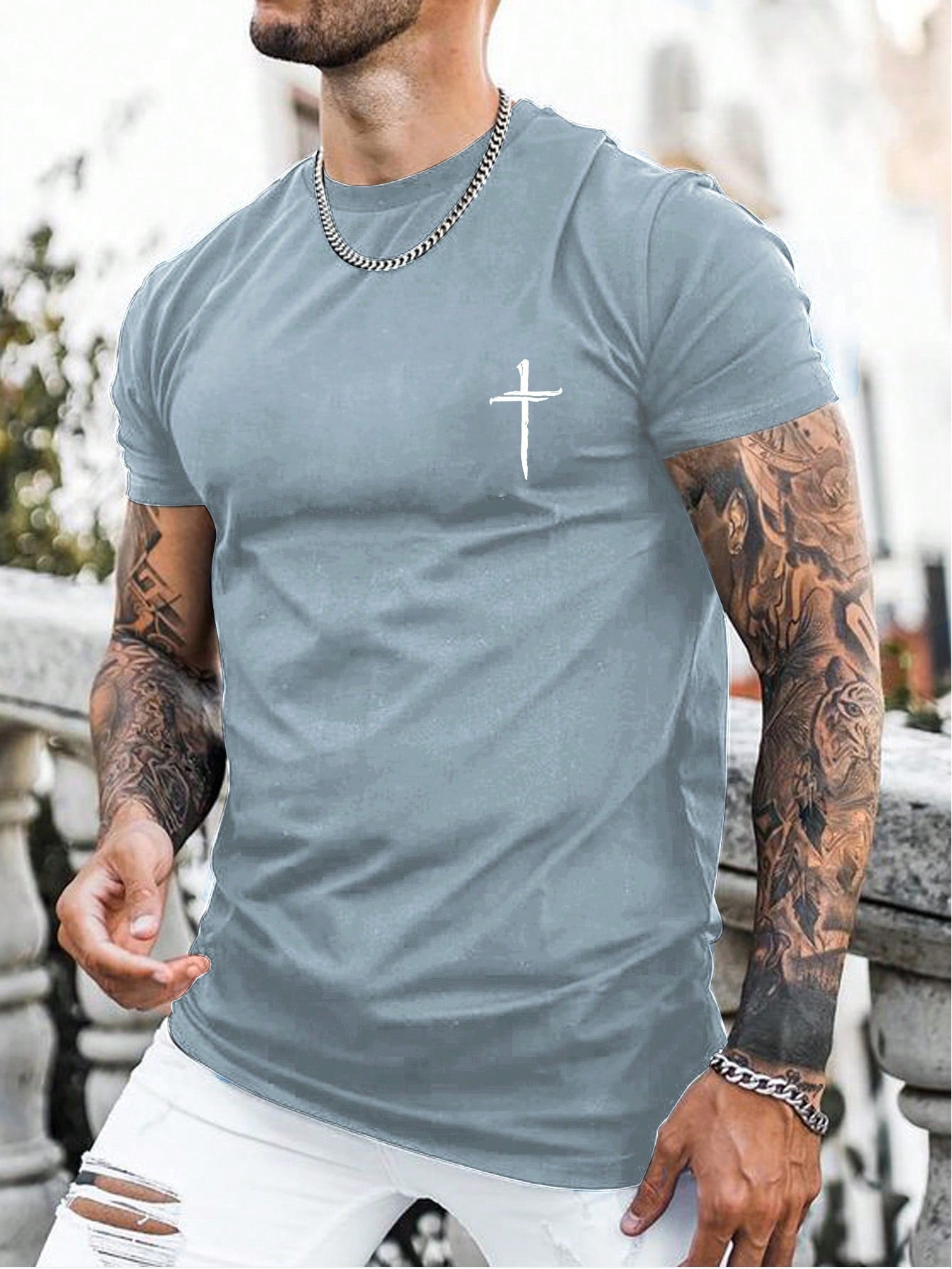 Men Cross Print Tee