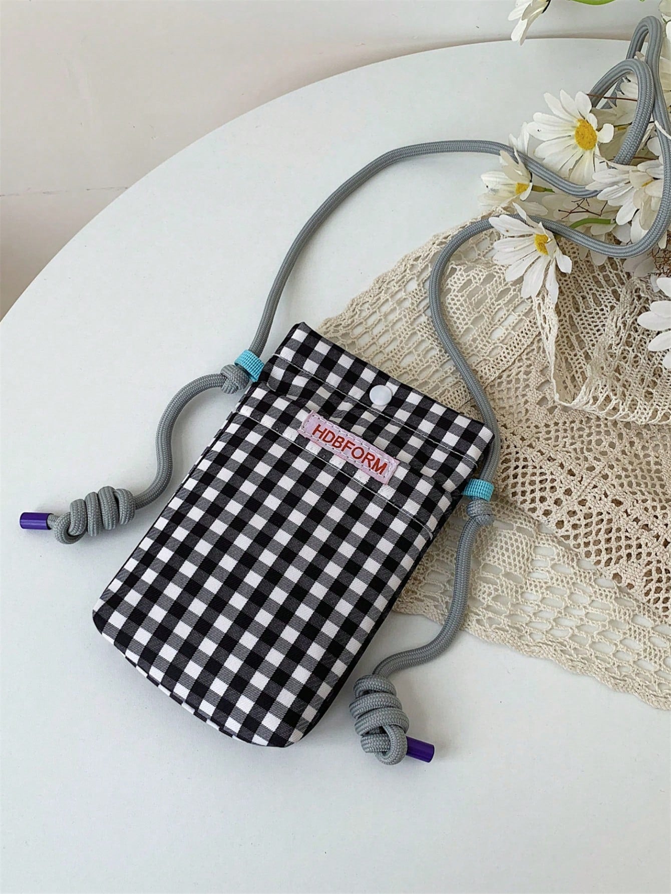 Canvas Plaid Phone Bag Crossbody Bag Vertical Style Fashionable And All-Matched Small Cloth Bag Phone Purse IPhone Bag Pouch Phone