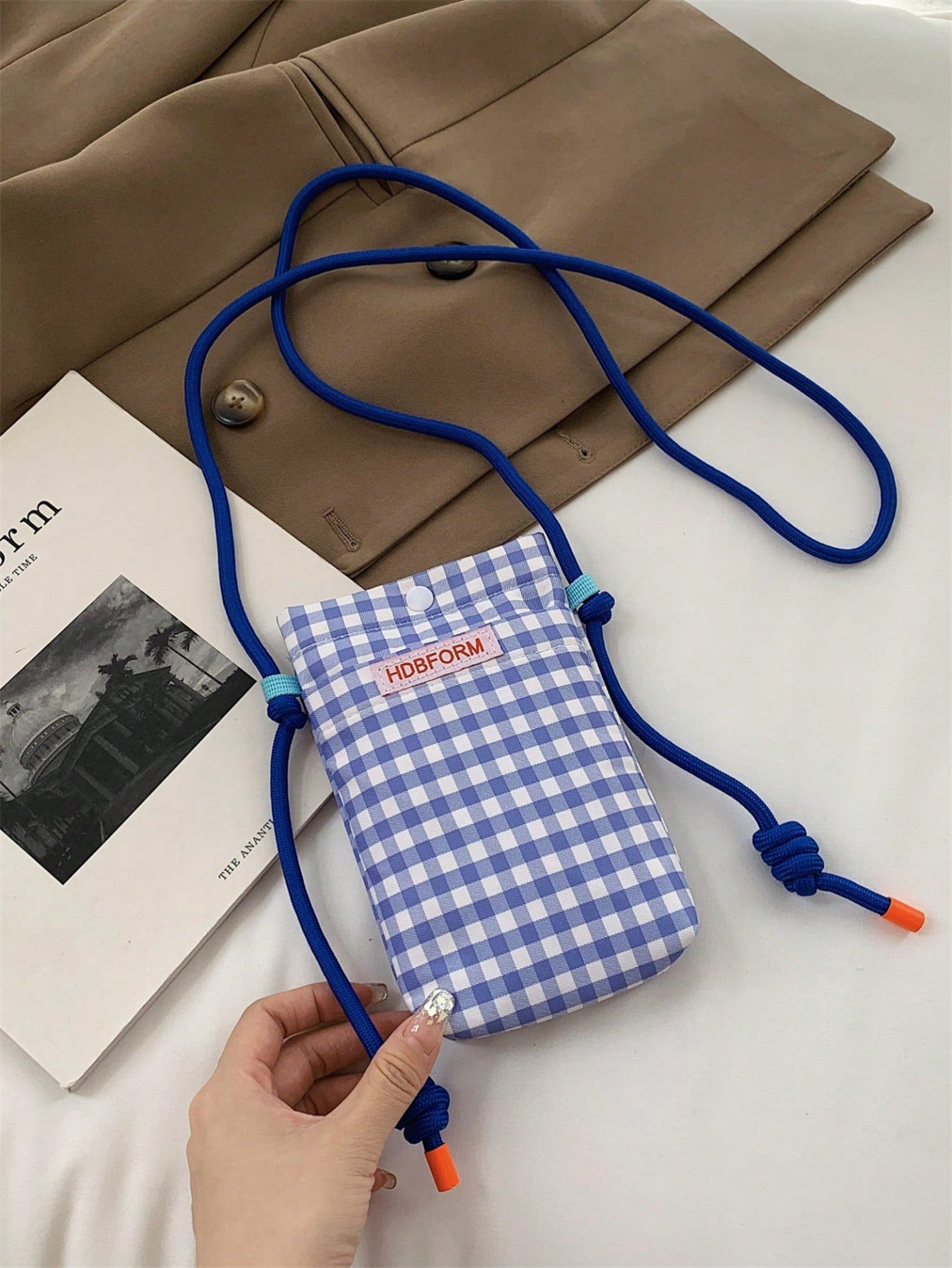 Canvas Plaid Phone Bag Crossbody Bag Vertical Style Fashionable And All-Matched Small Cloth Bag Phone Purse IPhone Bag Pouch Phone