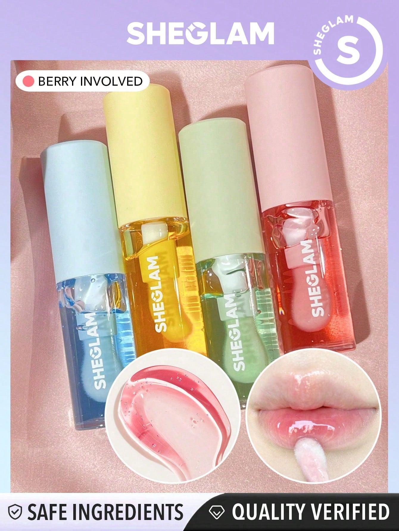 SHEGLAM Jelly Wow Hydrating Lip Oil-Berry Involved Moisturizing Clear Lip Gloss Plumping Non-Sticky Lip Care High Shine Finish Nourishing Strawberry Extract Liquid Lip Cosmetics Black Friday Winter  Lip Gloss Xmas Christmas Gift Winter Y2K Pink