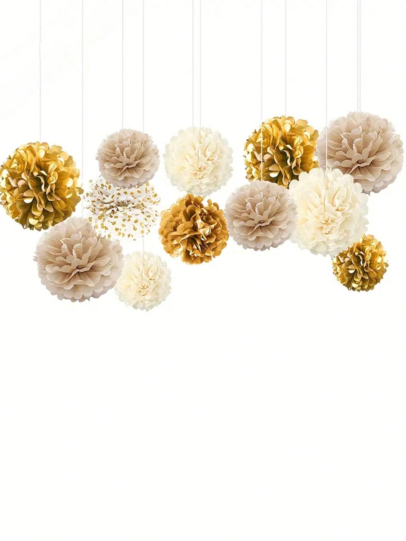 12pcs/Set Gold Tone Paper Flower & Honeycomb Ball Party Backdrop Decoration,Diy Birthday, Spring, Baby Shower, Wedding Paper Flower Decoration,Christmas